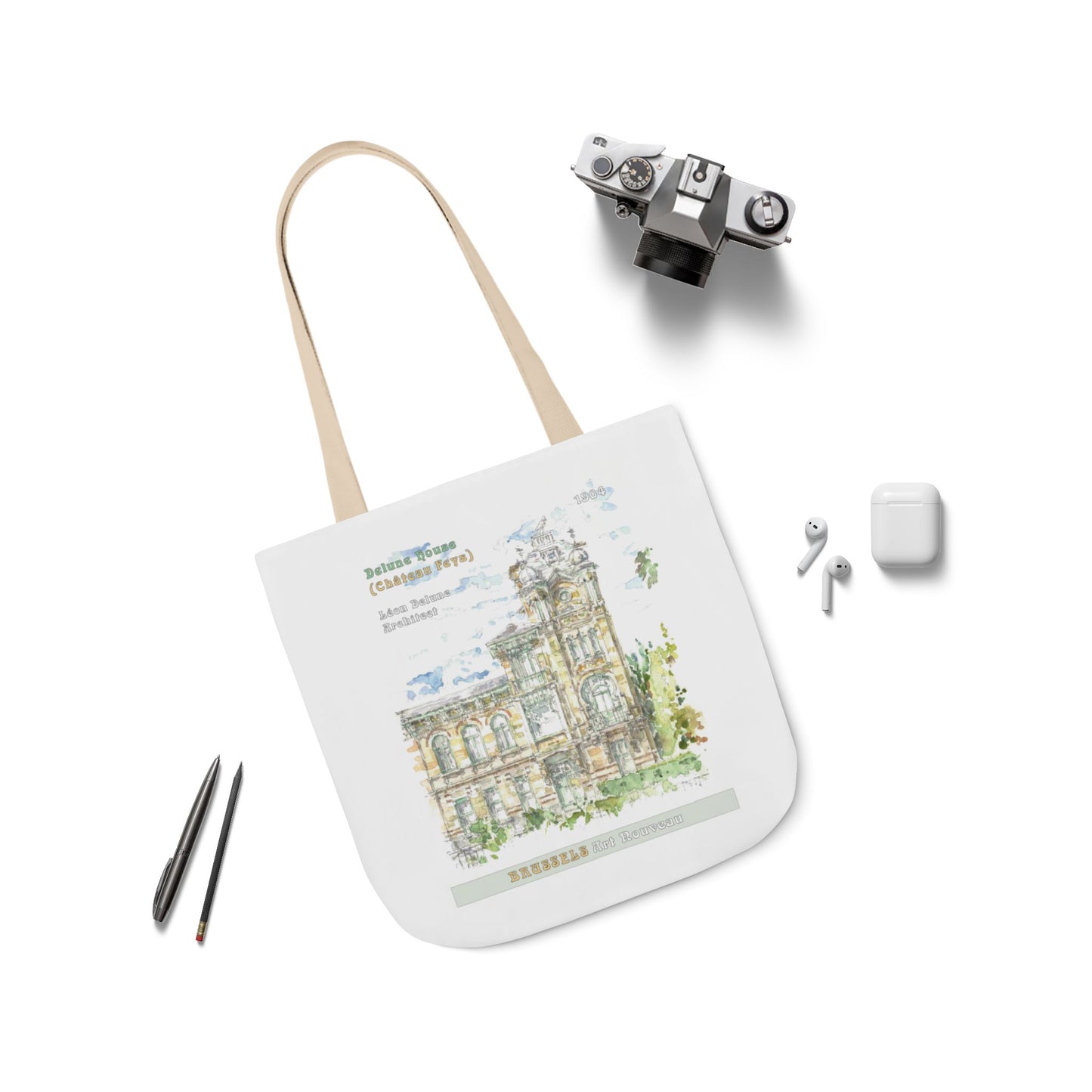 Brussel's Art-Nouveau-inspired Tote Bag with 3-Color Straps