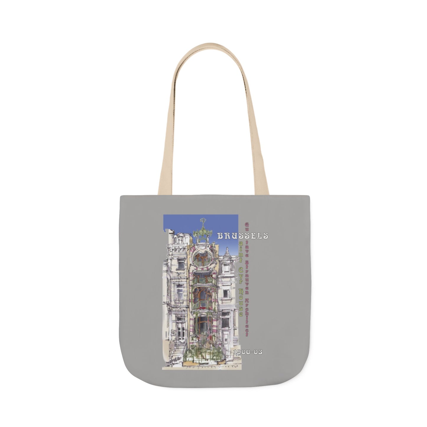 Brussel's Art-Nouveau-inspired light grey Tote Bag with 5-Color Straps