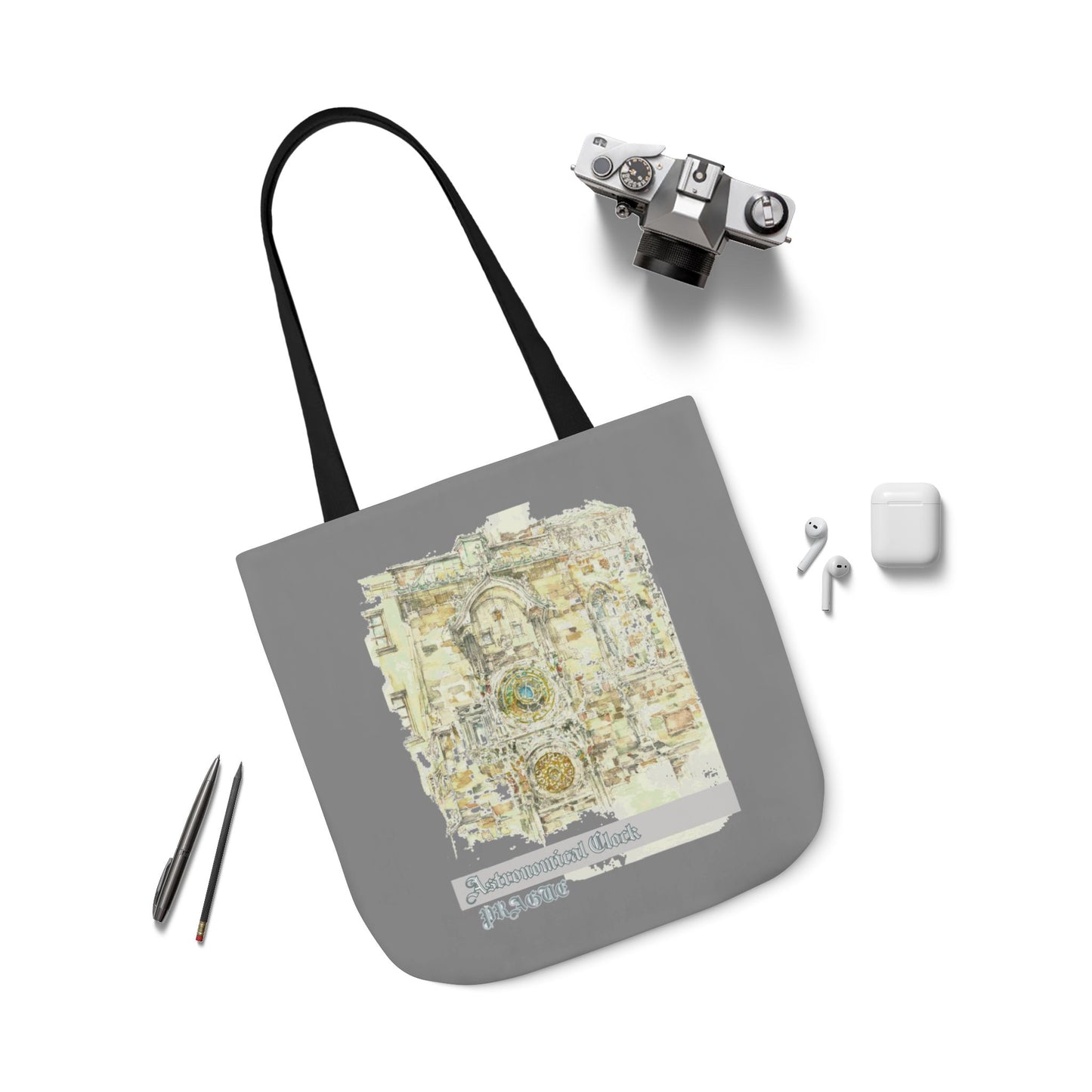 Prague-inspired grey Tote Bag with 4-Color Straps