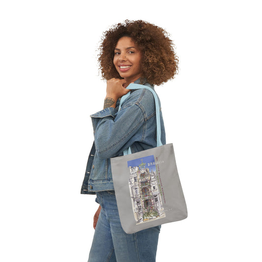Brussel's Art-Nouveau-inspired light grey Tote Bag with 5-Color Straps