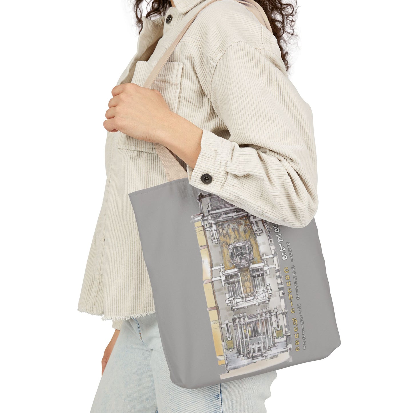 Brussel's Art-Nouveau-inspired light grey Tote Bag with 3-Color Straps