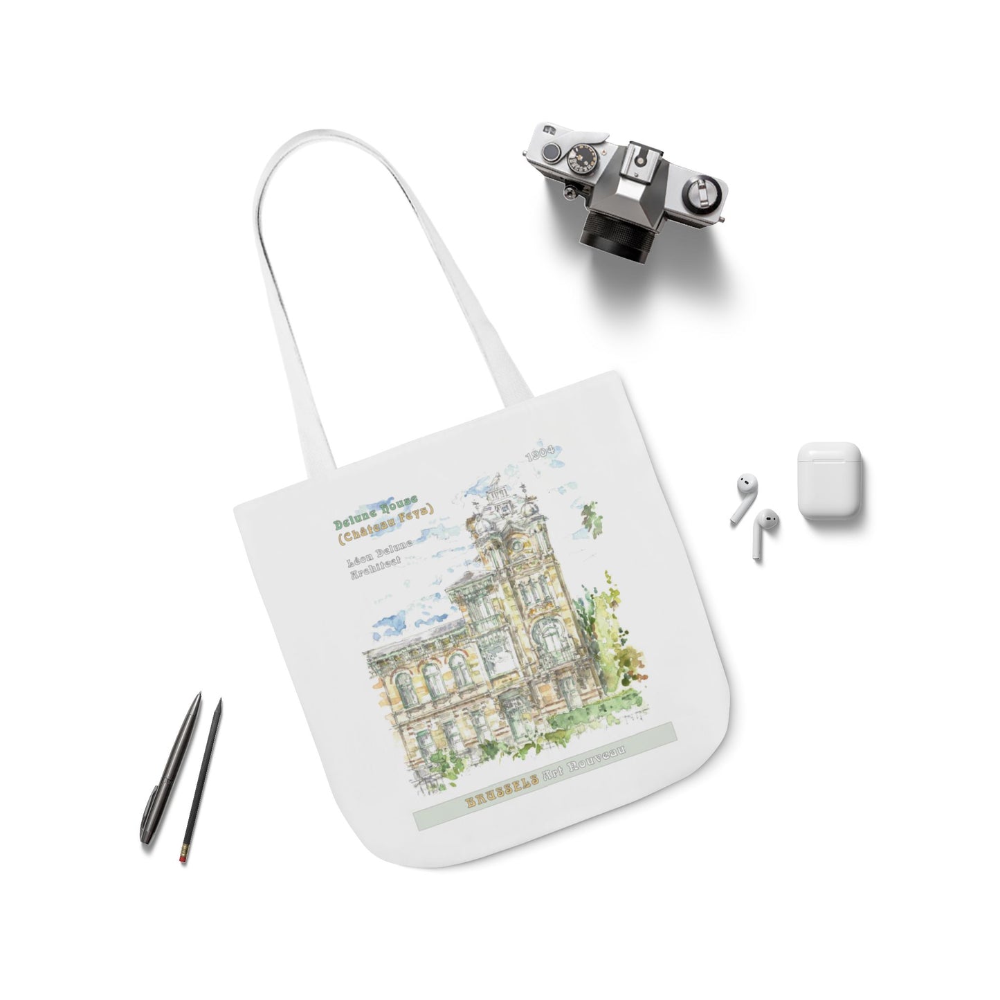 Brussel's Art-Nouveau-inspired Tote Bag with 3-Color Straps