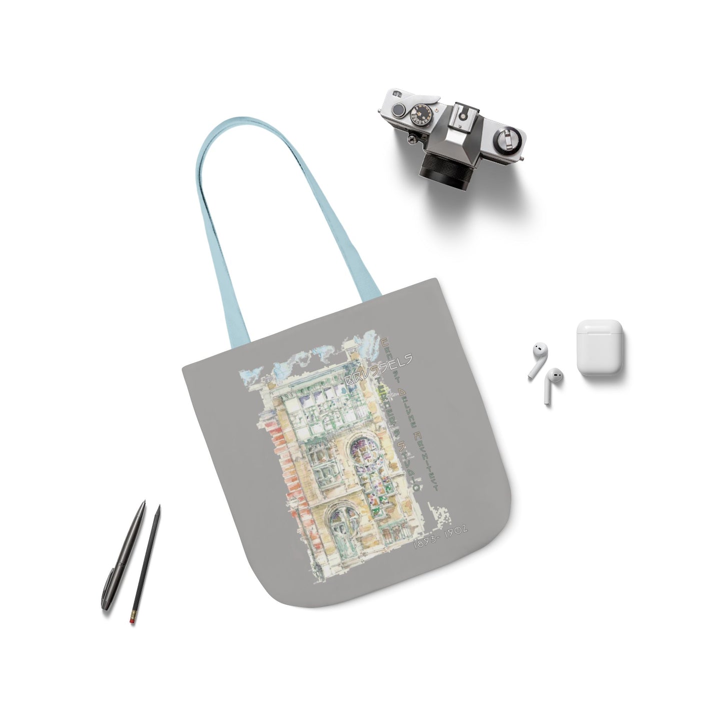Art-Nouveau-inspired light grey Tote Bag with 5-Color Straps