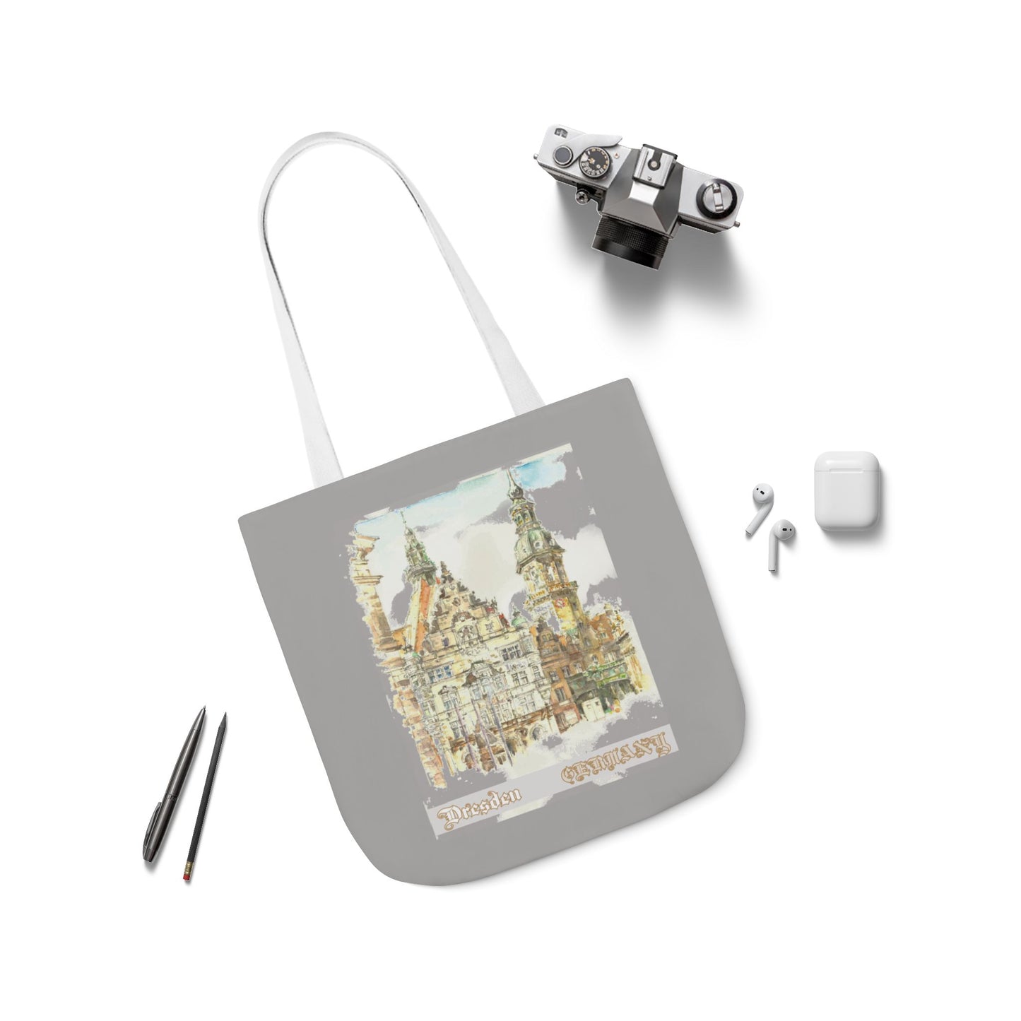 Dresden-inspired light grey Tote Bag with 4-Color Straps