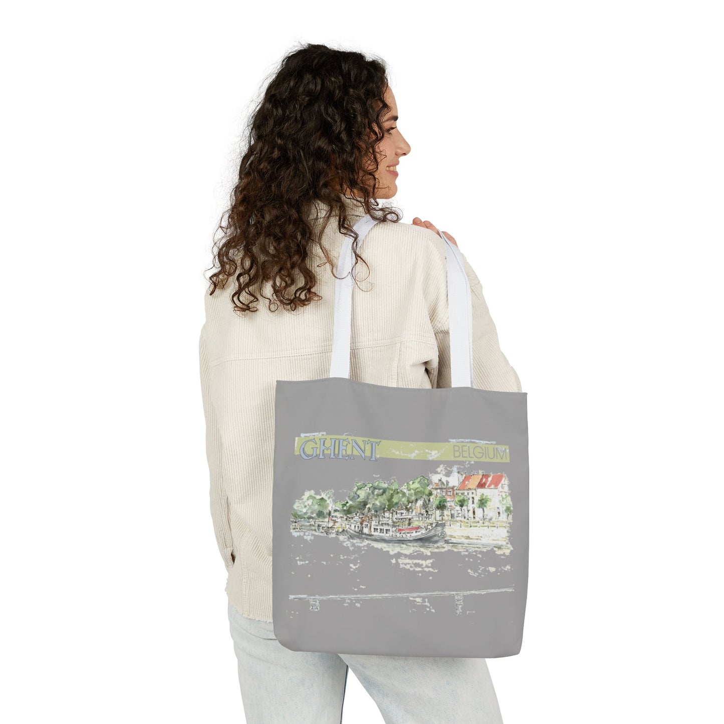 Ghent-inspired light grey Tote Bag with 4-Color Straps