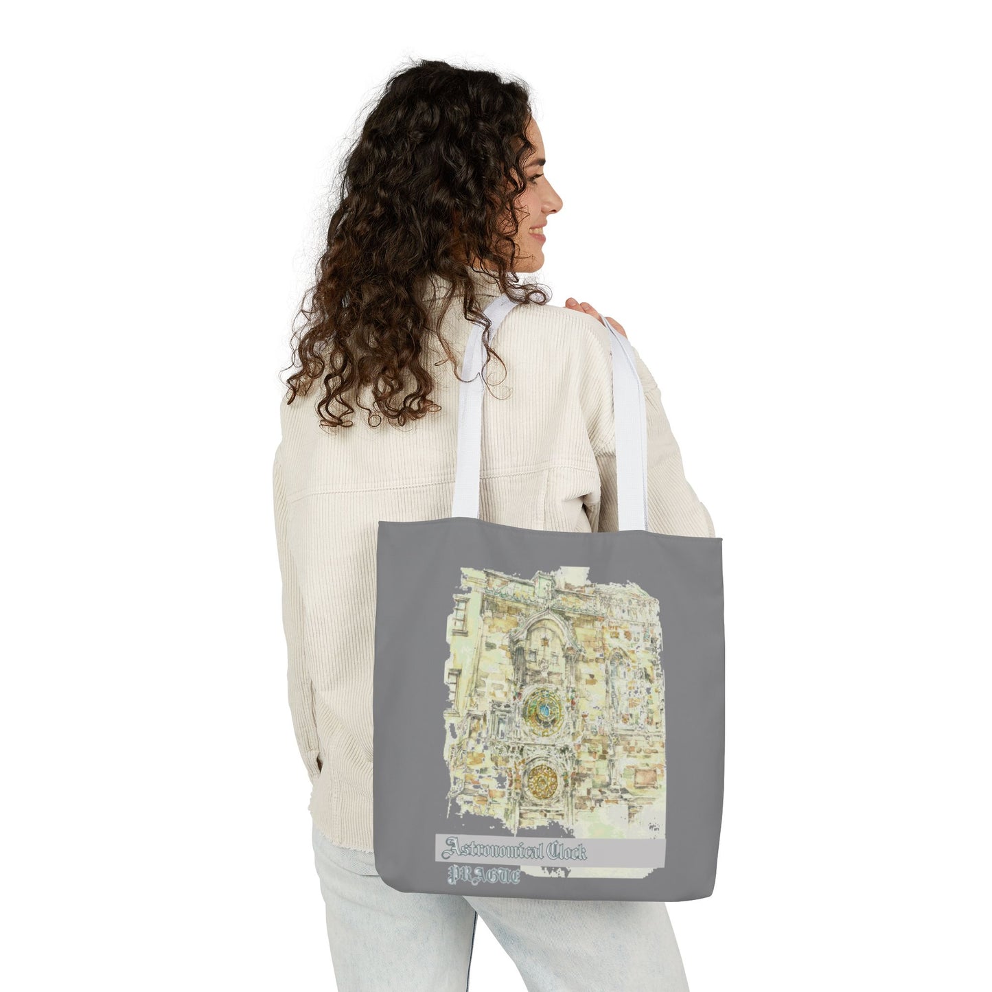 Prague-inspired grey Tote Bag with 4-Color Straps