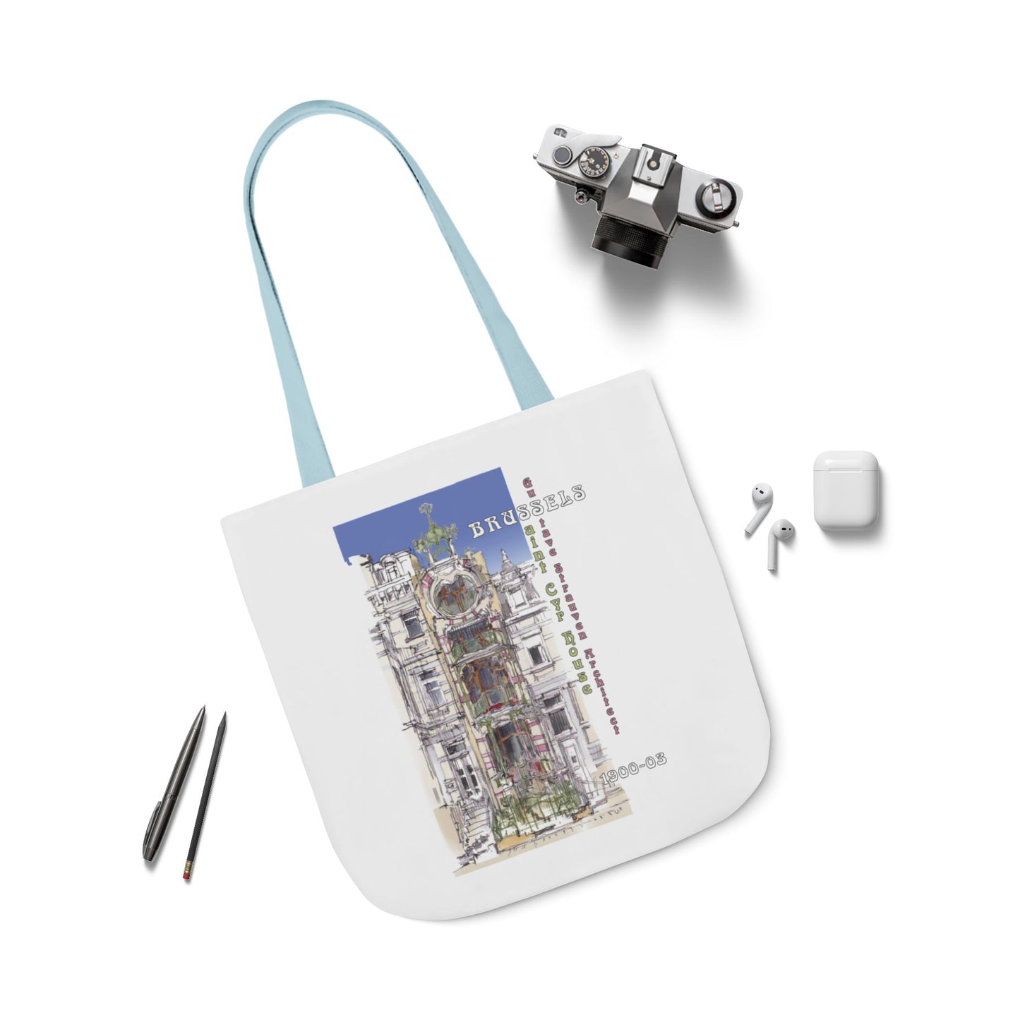 Brussel's Art-Nouveau-inspired Tote Bag with 5-Color Straps
