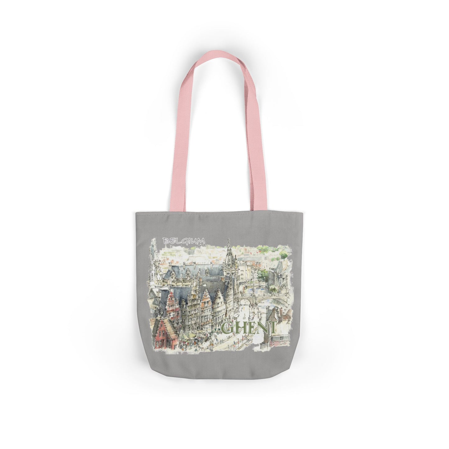 Ghent-inspired light grey Tote Bag with 4-Color Straps