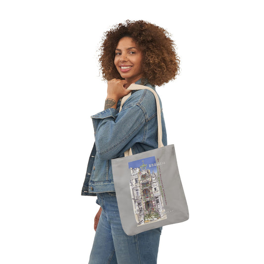 Brussel's Art-Nouveau-inspired light grey Tote Bag with 5-Color Straps