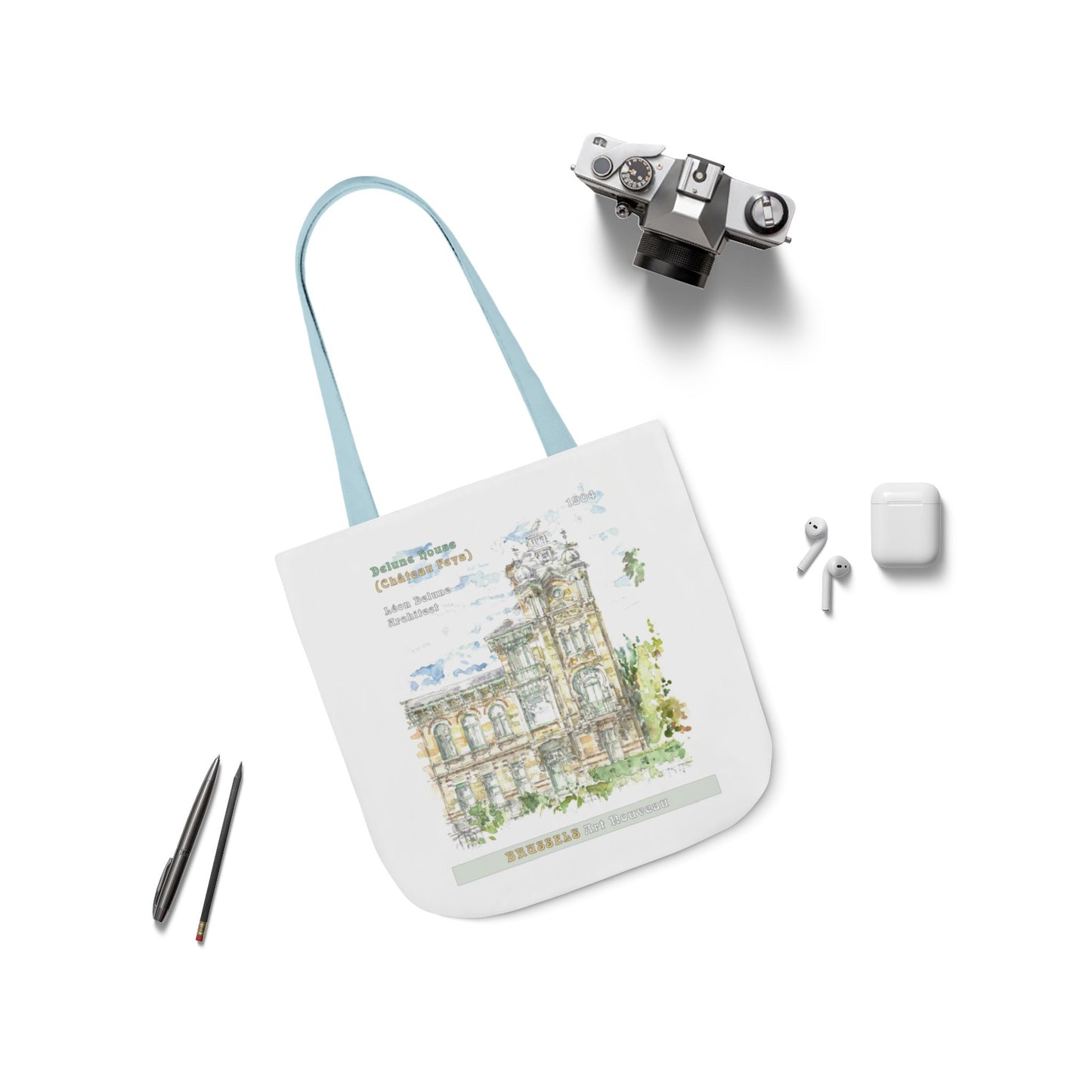 Brussel's Art-Nouveau-inspired Tote Bag with 3-Color Straps