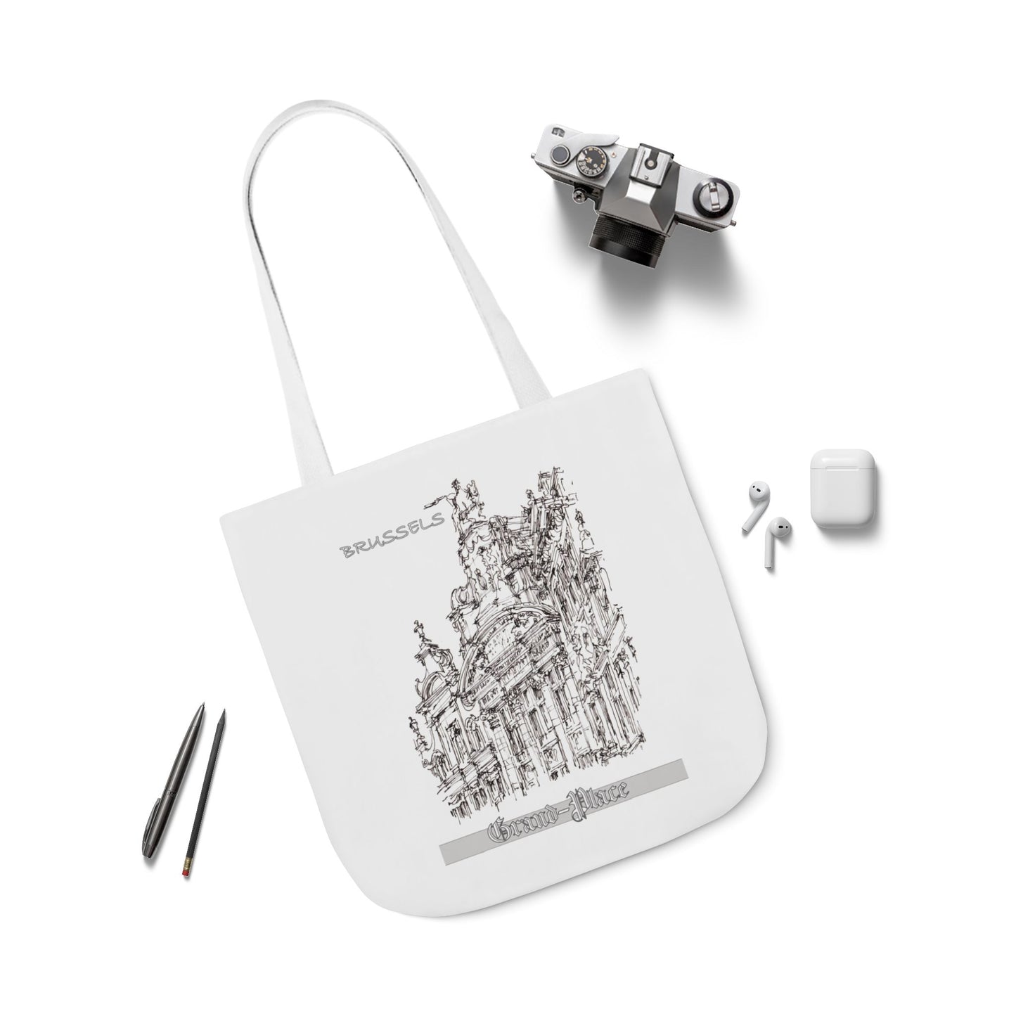 Brussel's Grand-Place-inspired Tote Bag with 4-Color Straps