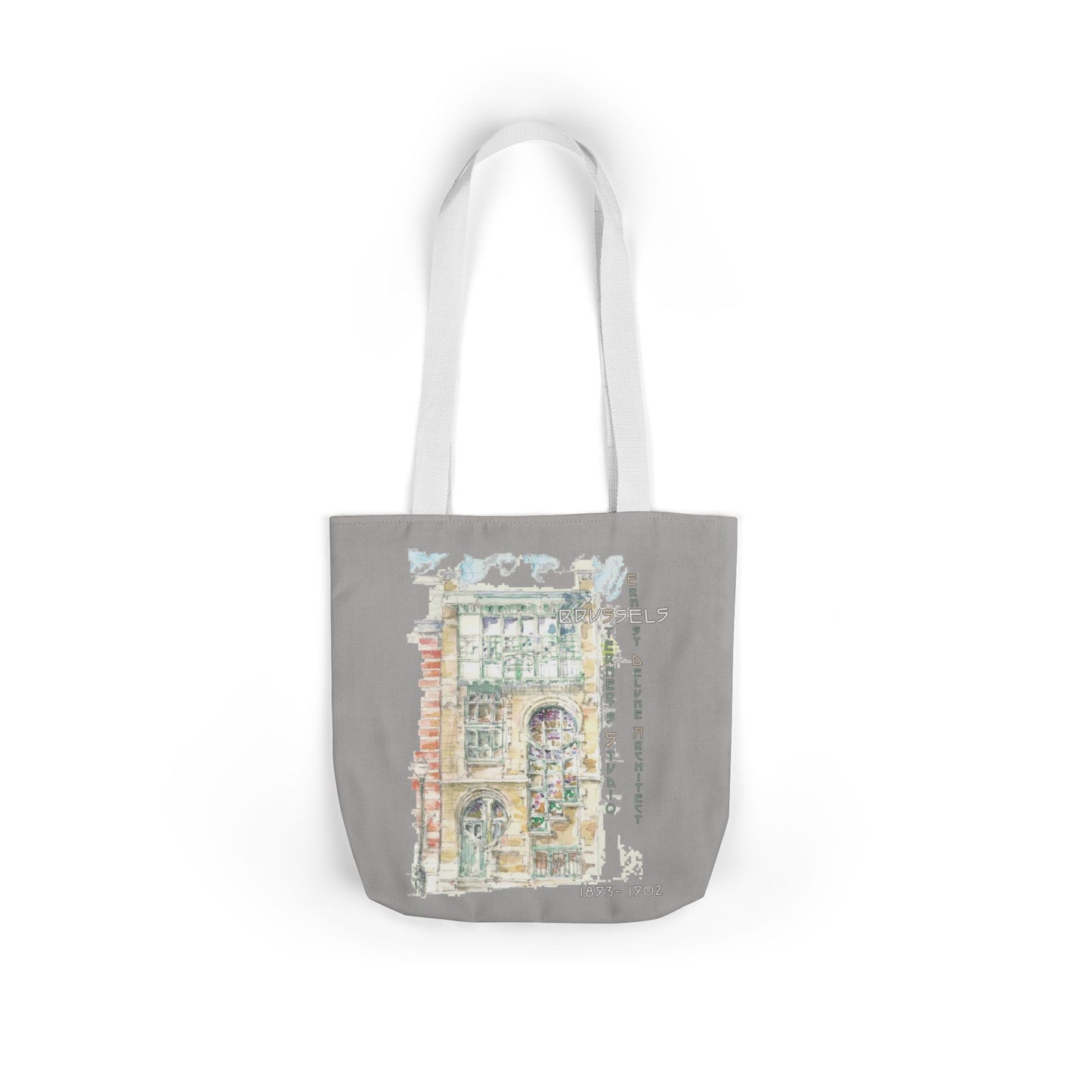 Art-Nouveau-inspired light grey Tote Bag with 5-Color Straps