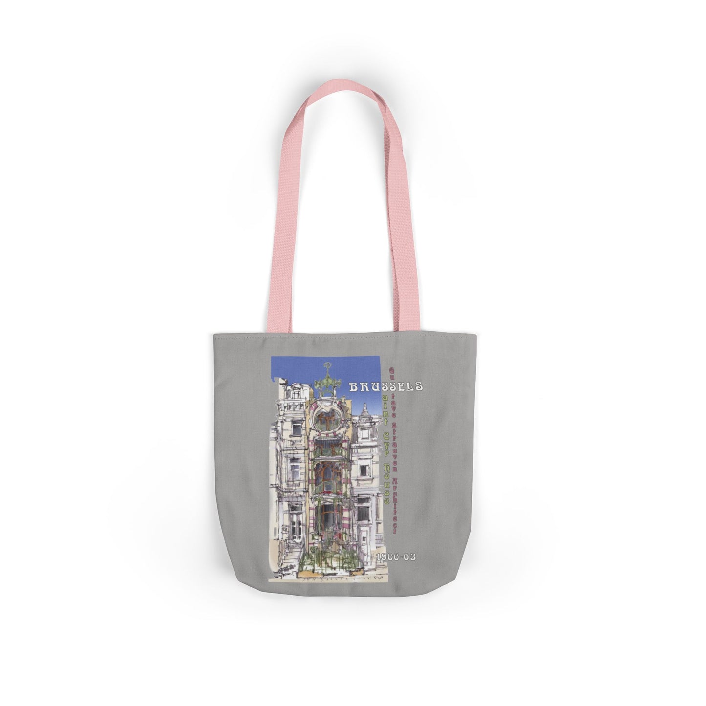 Brussel's Art-Nouveau-inspired light grey Tote Bag with 5-Color Straps