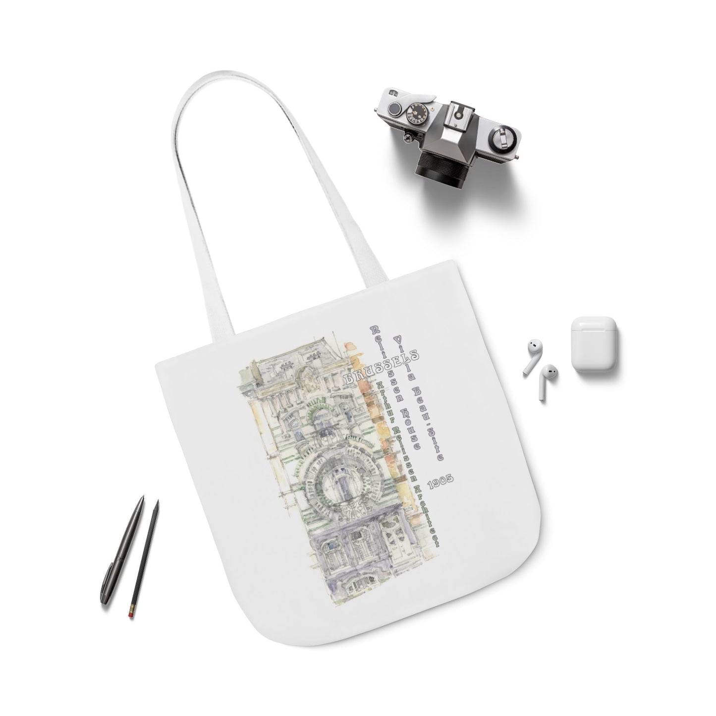 Brussel's Art-Nouveau-inspired Tote Bag with 3-Color Straps