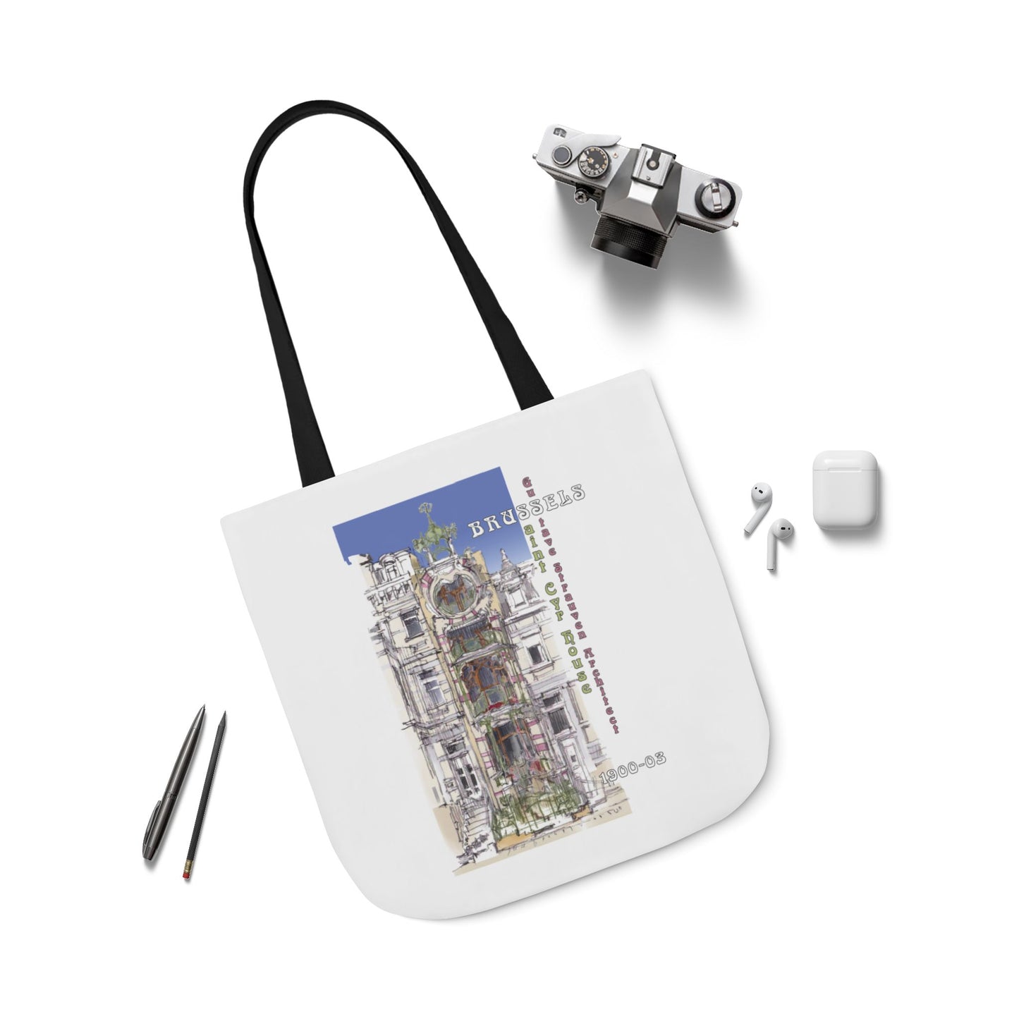 Brussel's Art-Nouveau-inspired Tote Bag with 5-Color Straps