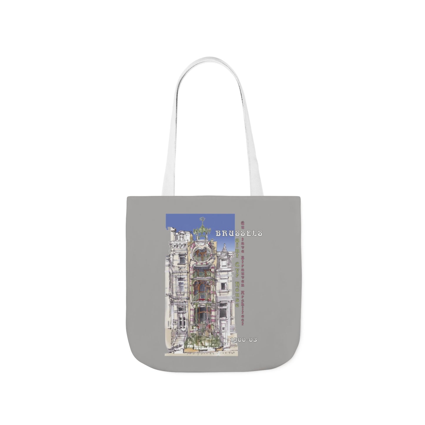 Brussel's Art-Nouveau-inspired light grey Tote Bag with 5-Color Straps