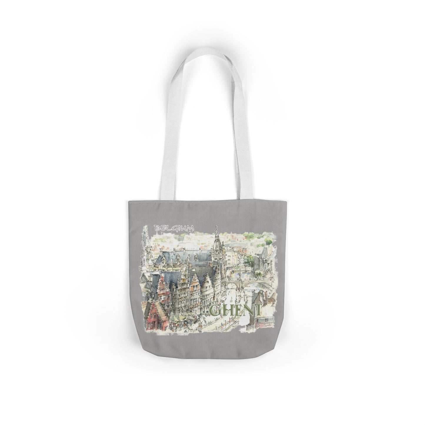 Ghent-inspired light grey Tote Bag with 4-Color Straps