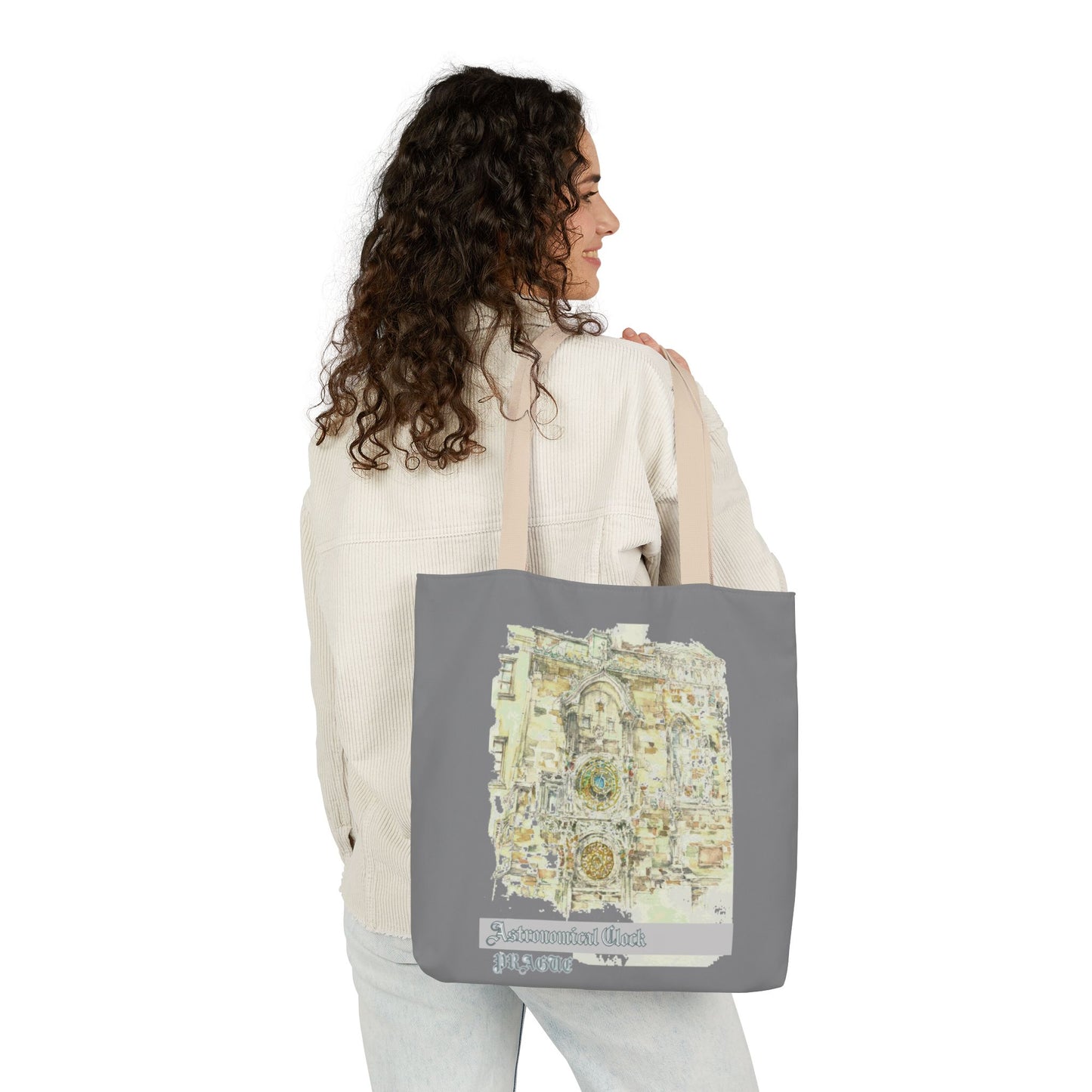 Prague-inspired grey Tote Bag with 4-Color Straps