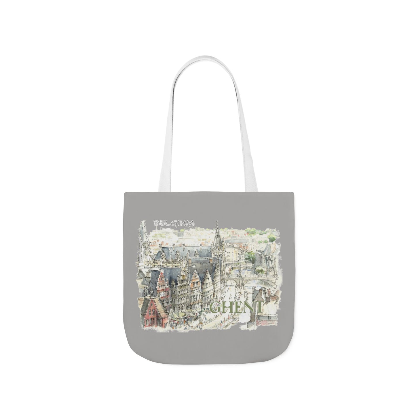 Ghent-inspired light grey Tote Bag with 4-Color Straps