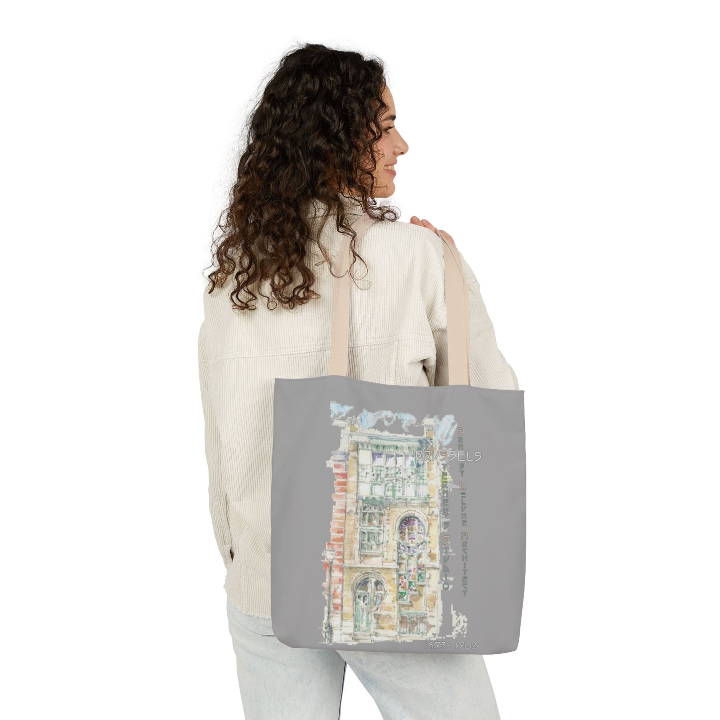 Art-Nouveau-inspired light grey Tote Bag with 5-Color Straps