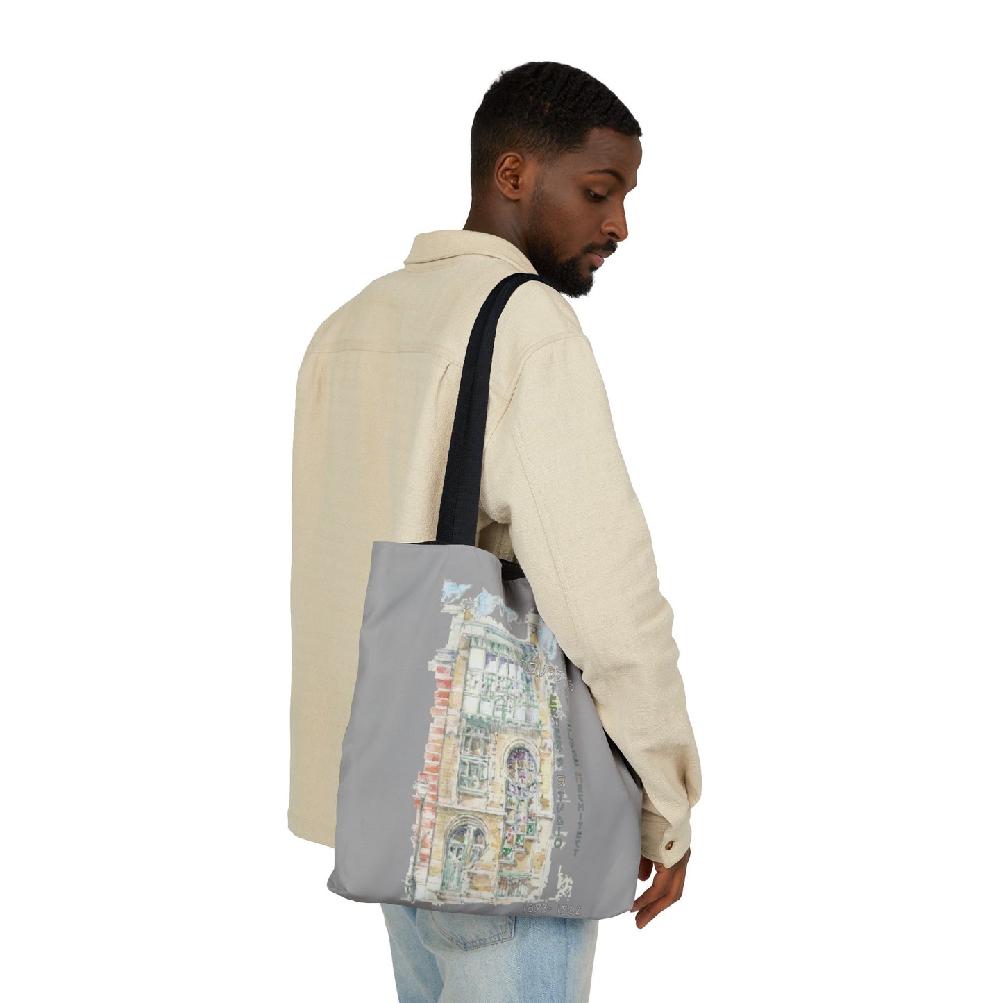 Art-Nouveau-inspired light grey Tote Bag with 5-Color Straps