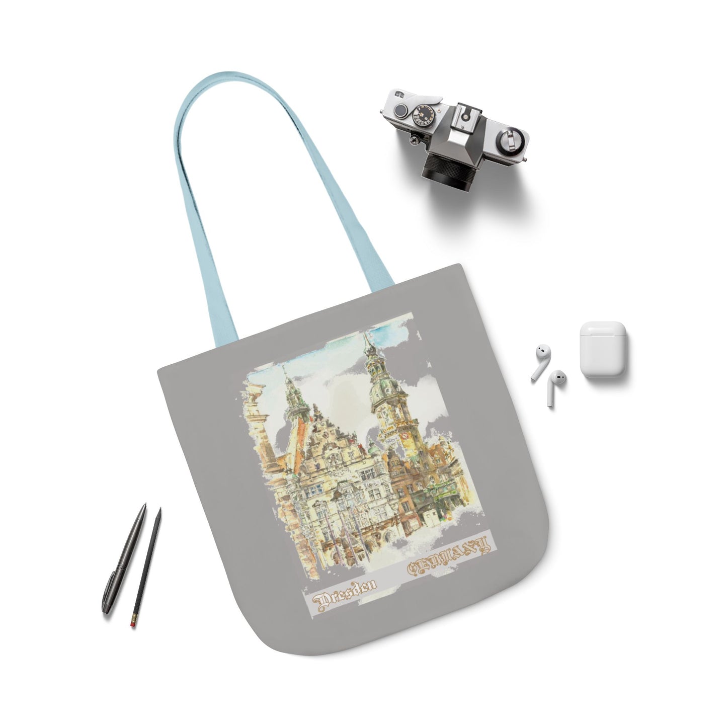 Dresden-inspired light grey Tote Bag with 4-Color Straps