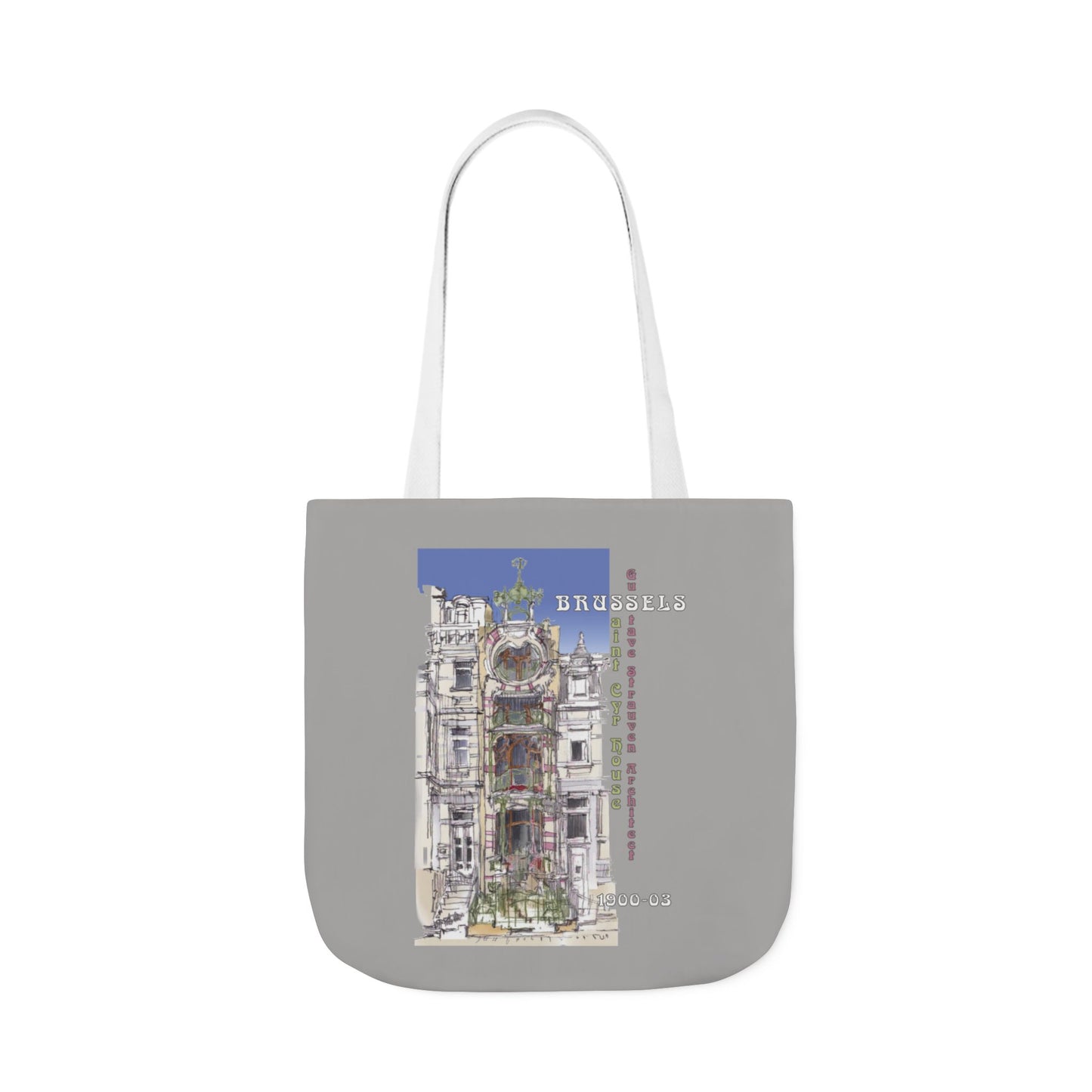 Brussel's Art-Nouveau-inspired light grey Tote Bag with 5-Color Straps