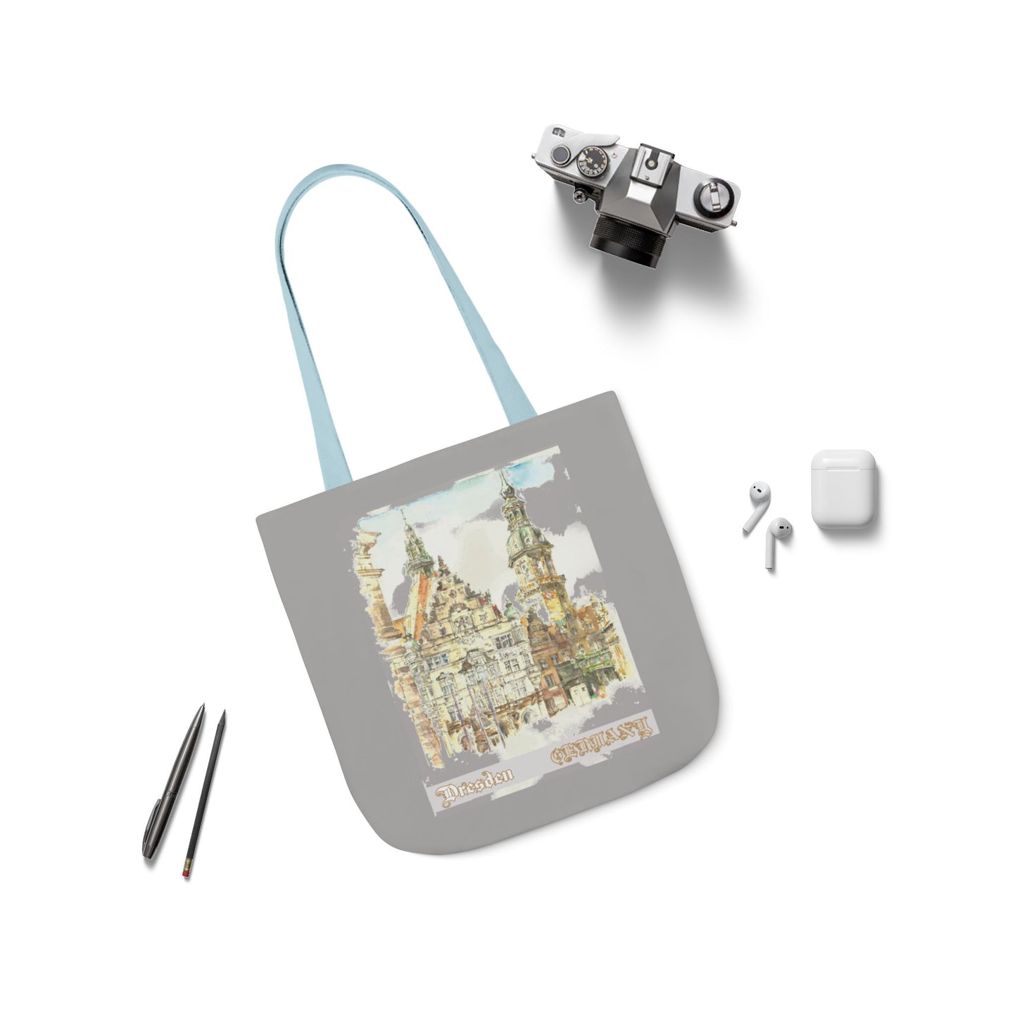 Dresden-inspired light grey Tote Bag with 4-Color Straps