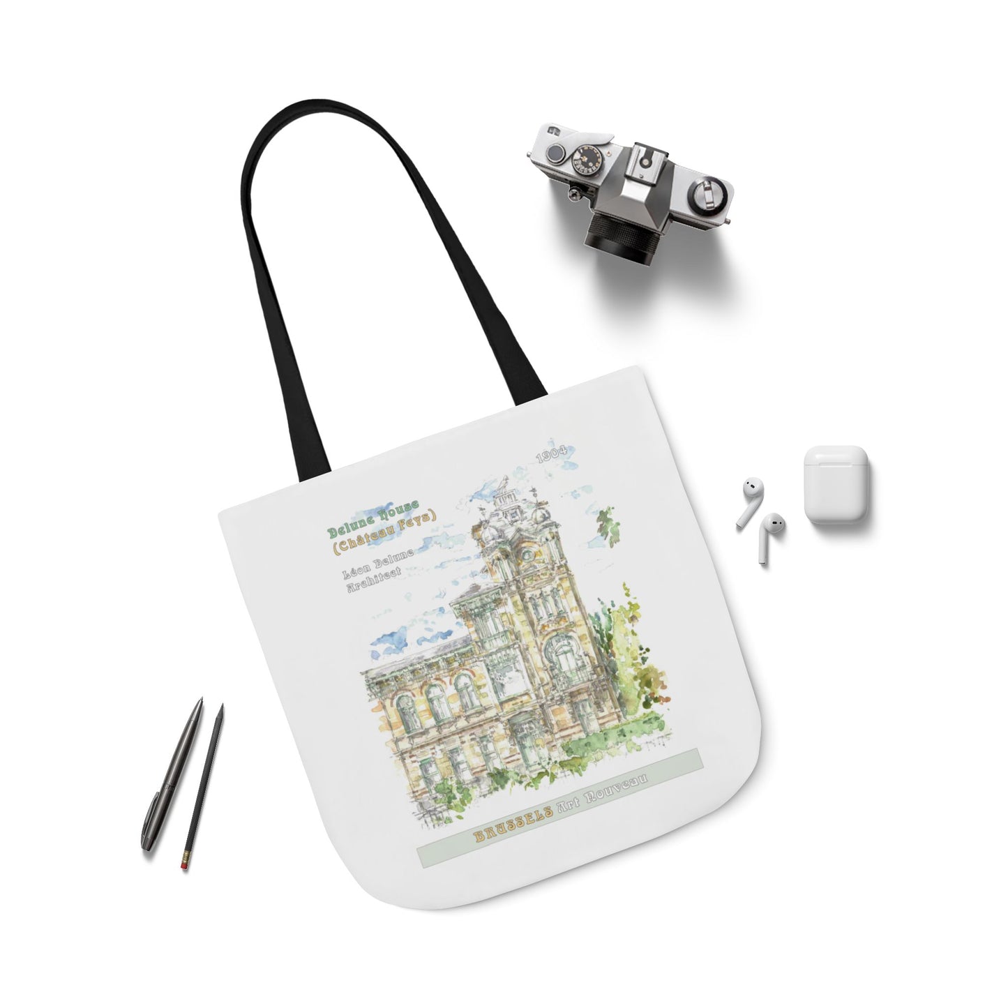Brussel's Art-Nouveau-inspired Tote Bag with 3-Color Straps