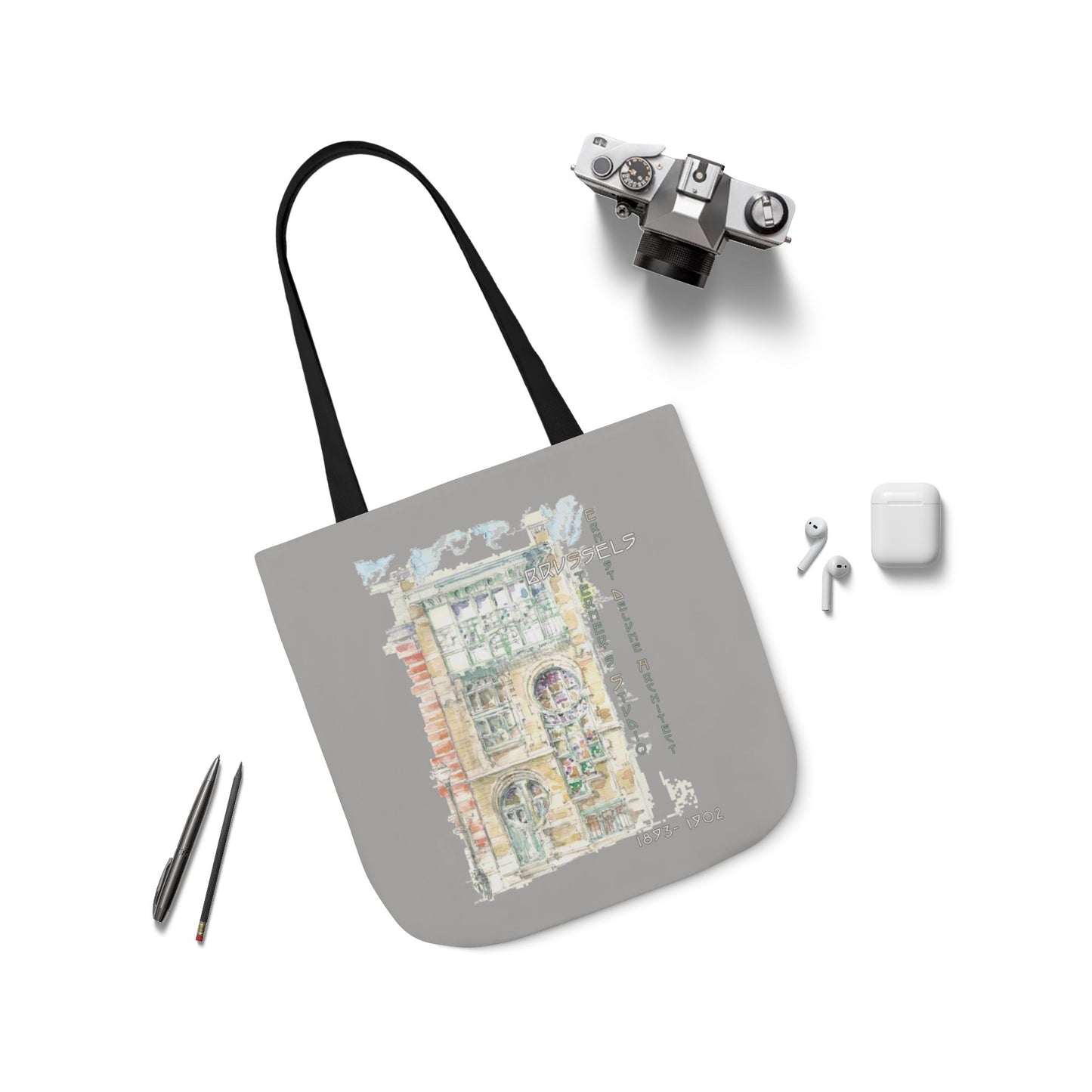 Art-Nouveau-inspired light grey Tote Bag with 5-Color Straps