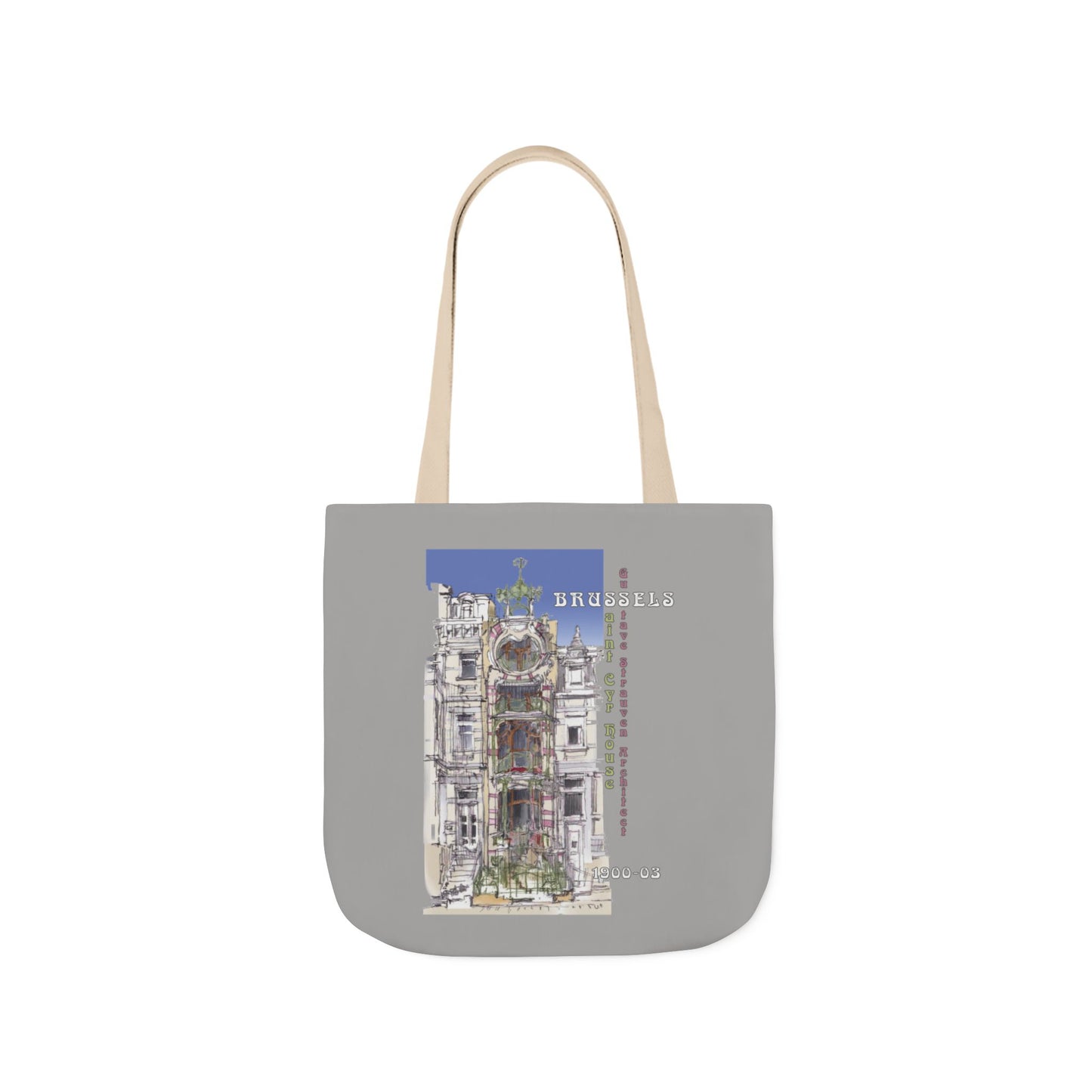 Brussel's Art-Nouveau-inspired light grey Tote Bag with 5-Color Straps
