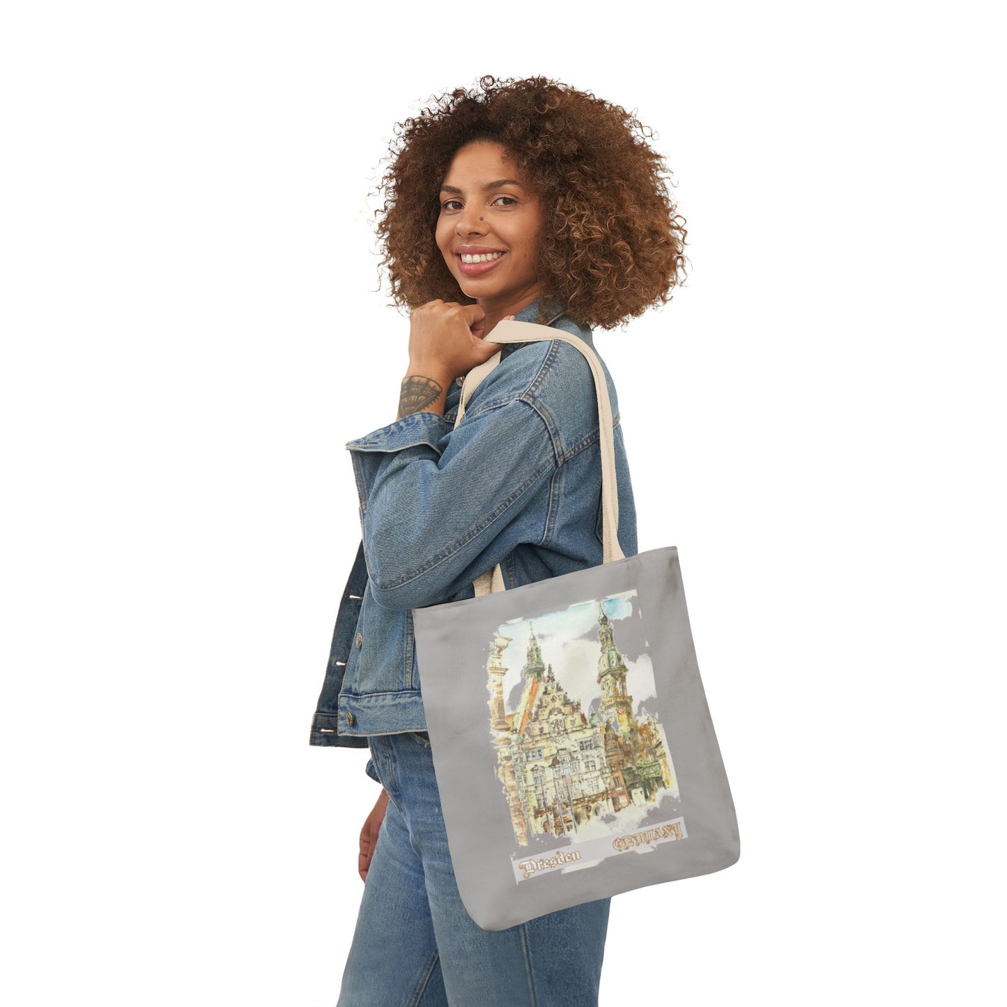 Dresden-inspired light grey Tote Bag with 4-Color Straps