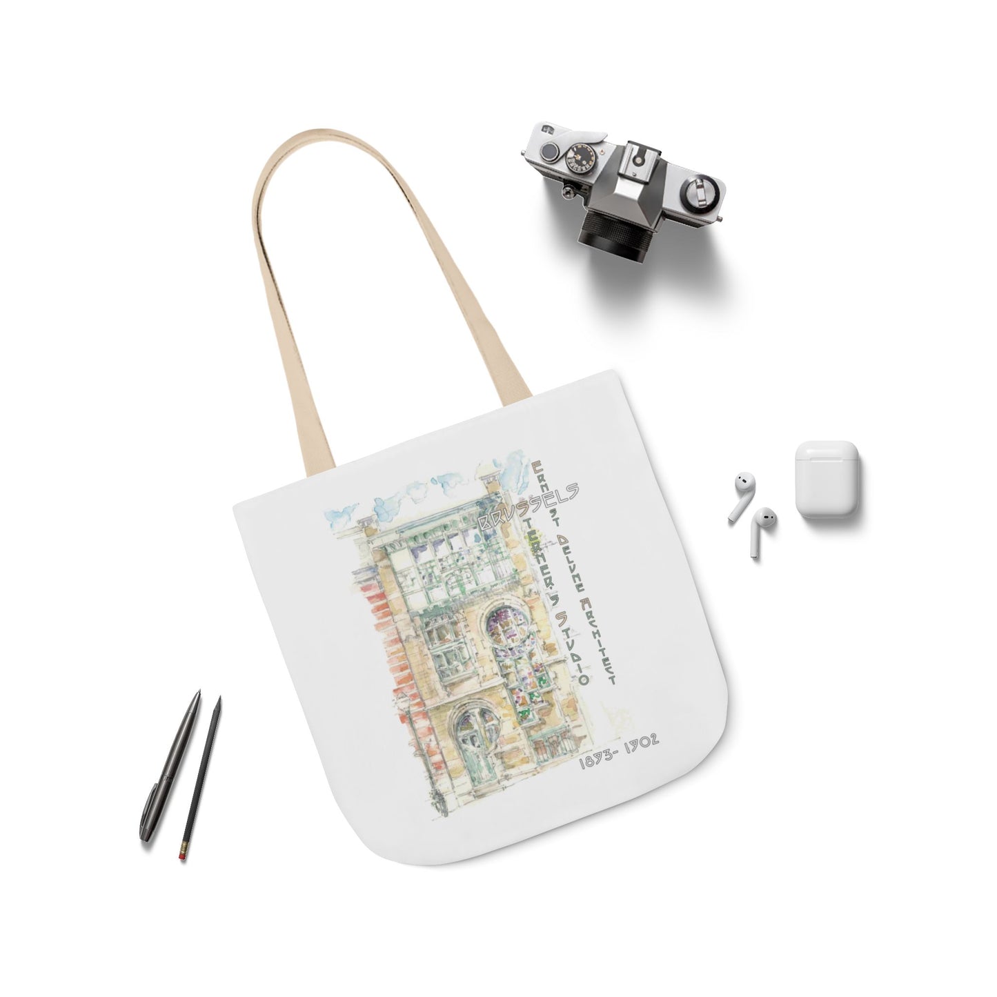 Brussel's Art-Nouveau-inspired Tote Bag with 3-Color Straps
