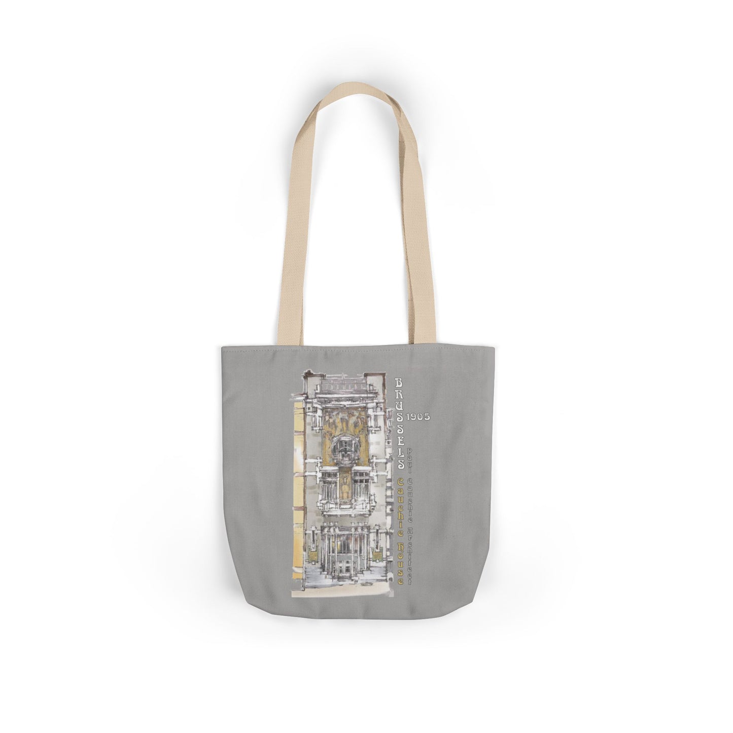 Brussel's Art-Nouveau-inspired light grey Tote Bag with 3-Color Straps