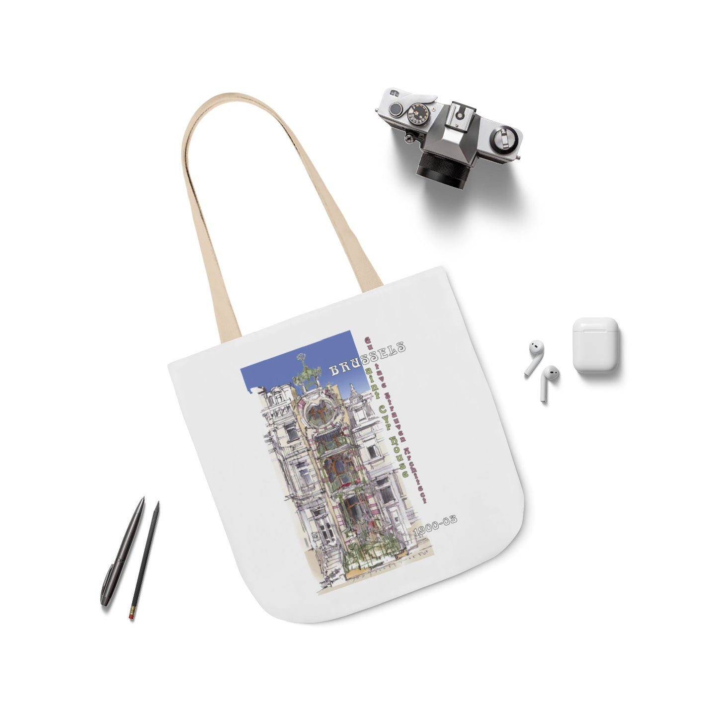 Brussel's Art-Nouveau-inspired Tote Bag with 5-Color Straps