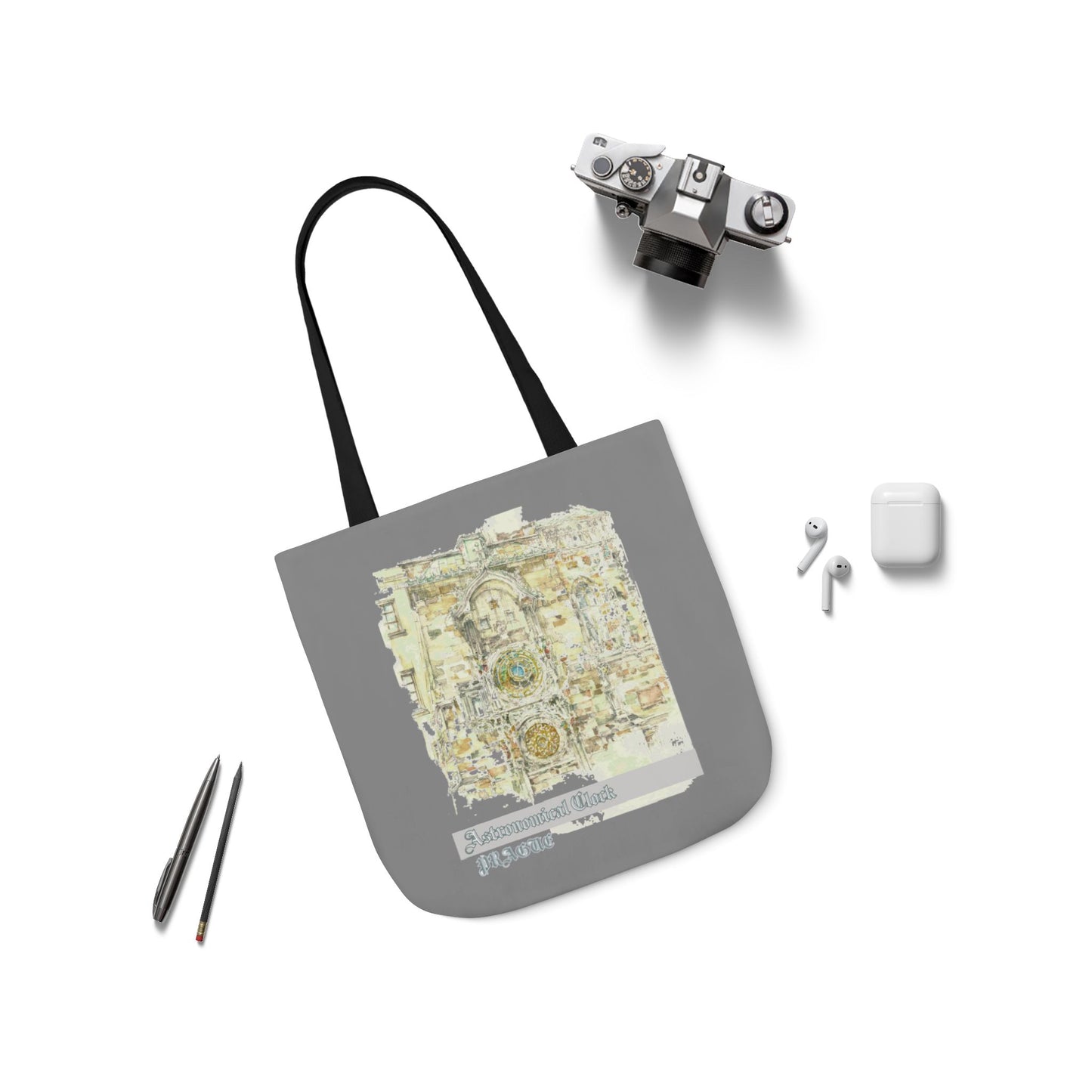 Prague-inspired grey Tote Bag with 4-Color Straps