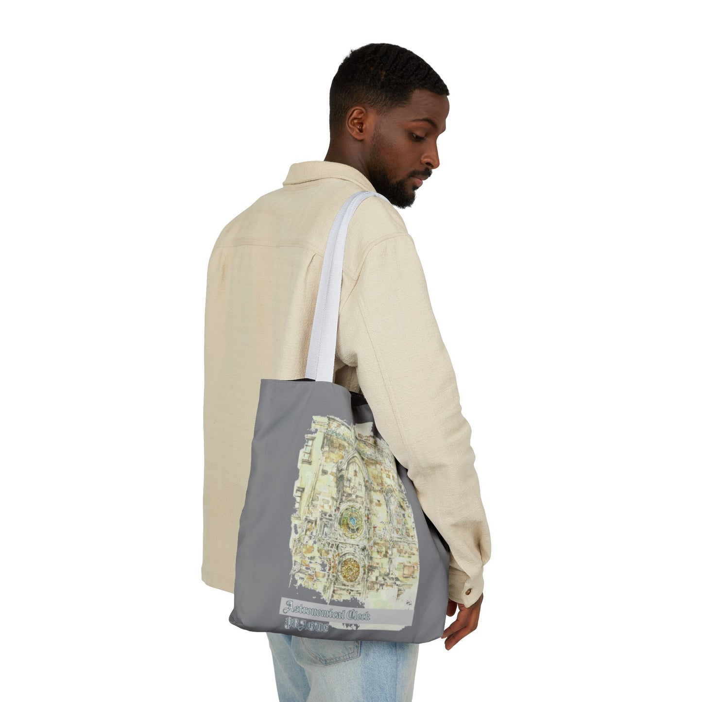 Prague-inspired grey Tote Bag with 4-Color Straps