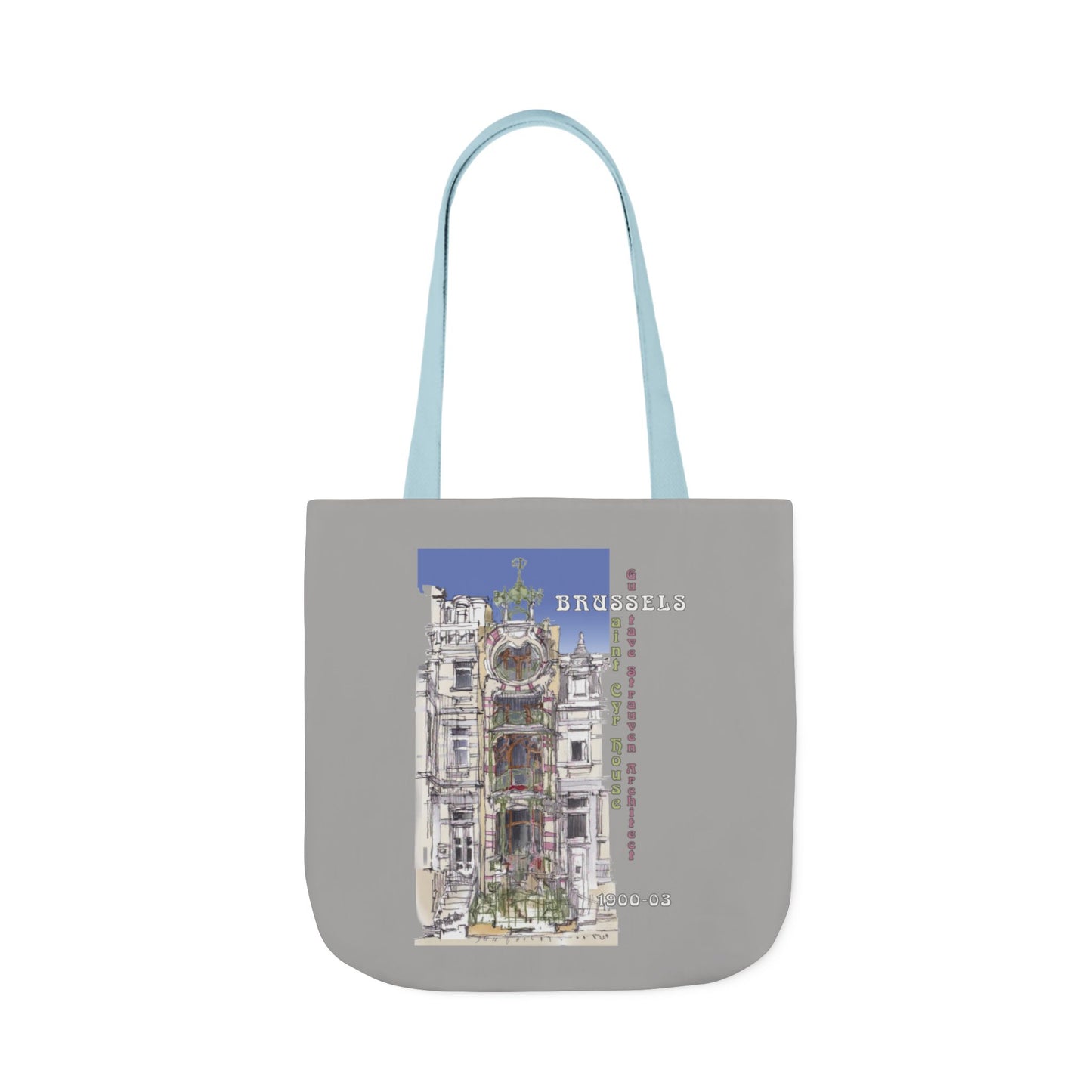 Brussel's Art-Nouveau-inspired light grey Tote Bag with 5-Color Straps