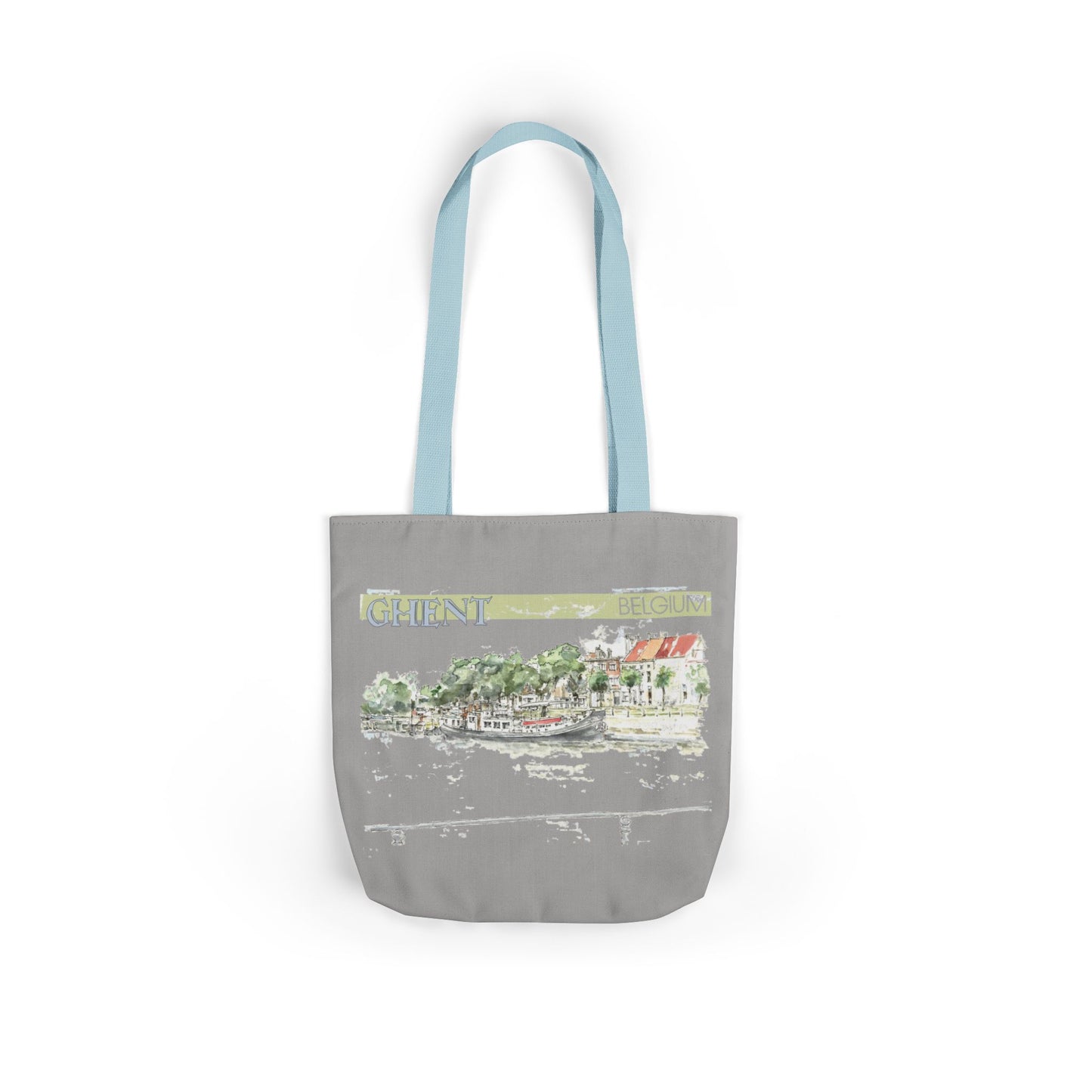 Ghent-inspired light grey Tote Bag with 4-Color Straps