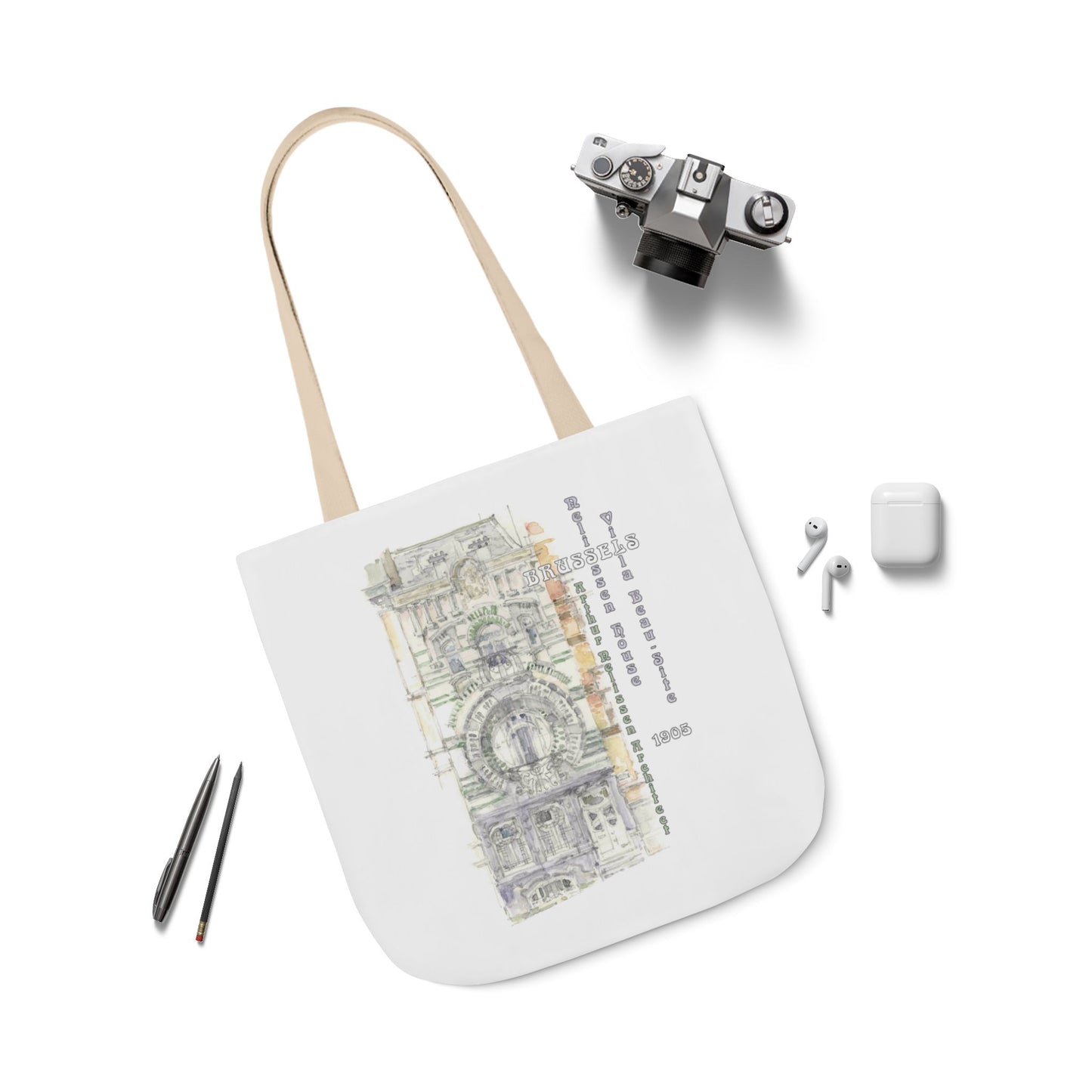 Brussel's Art-Nouveau-inspired Tote Bag with 3-Color Straps
