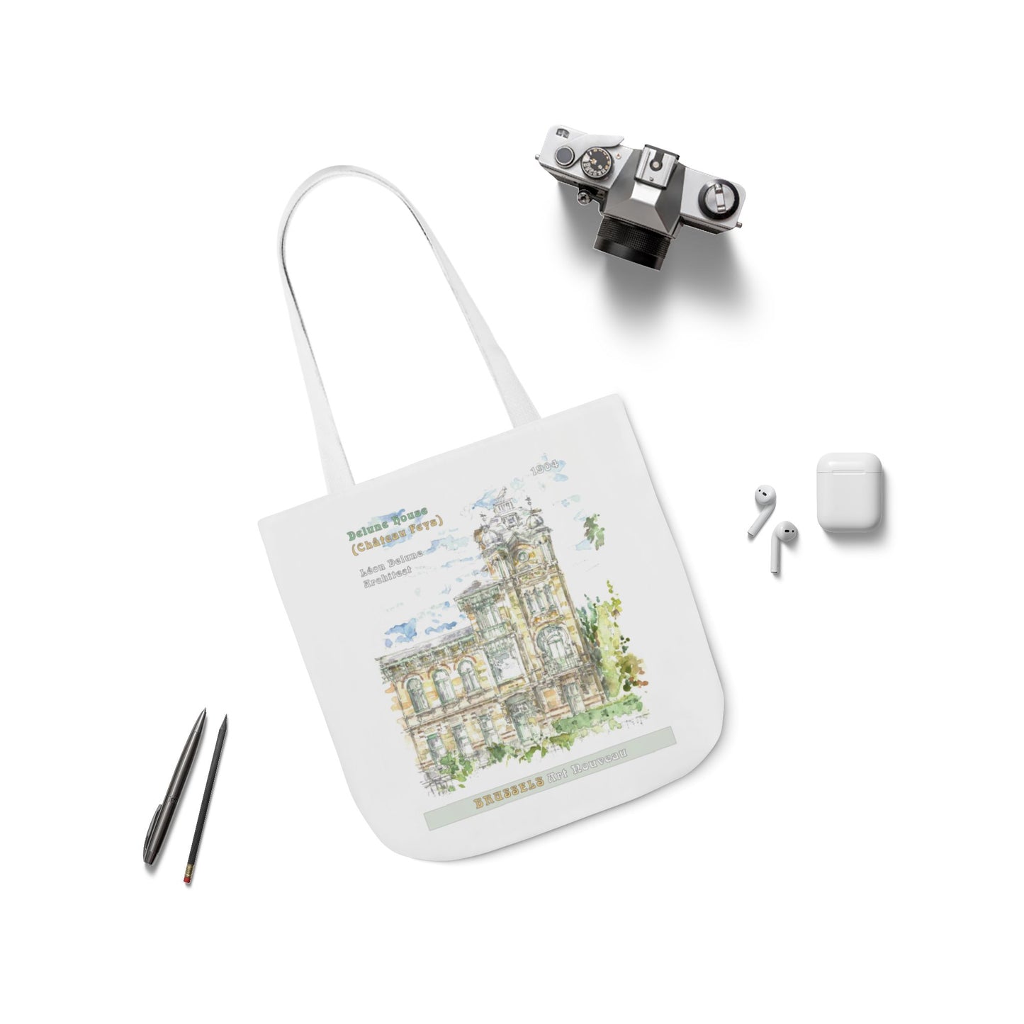 Brussel's Art-Nouveau-inspired Tote Bag with 3-Color Straps