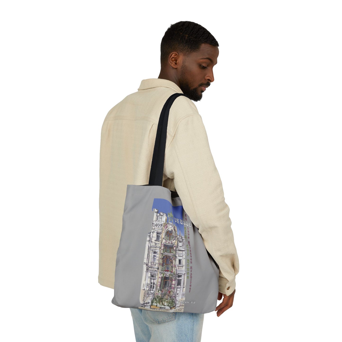 Brussel's Art-Nouveau-inspired light grey Tote Bag with 5-Color Straps