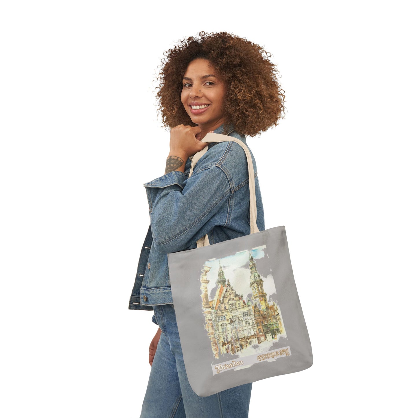 Dresden-inspired light grey Tote Bag with 4-Color Straps