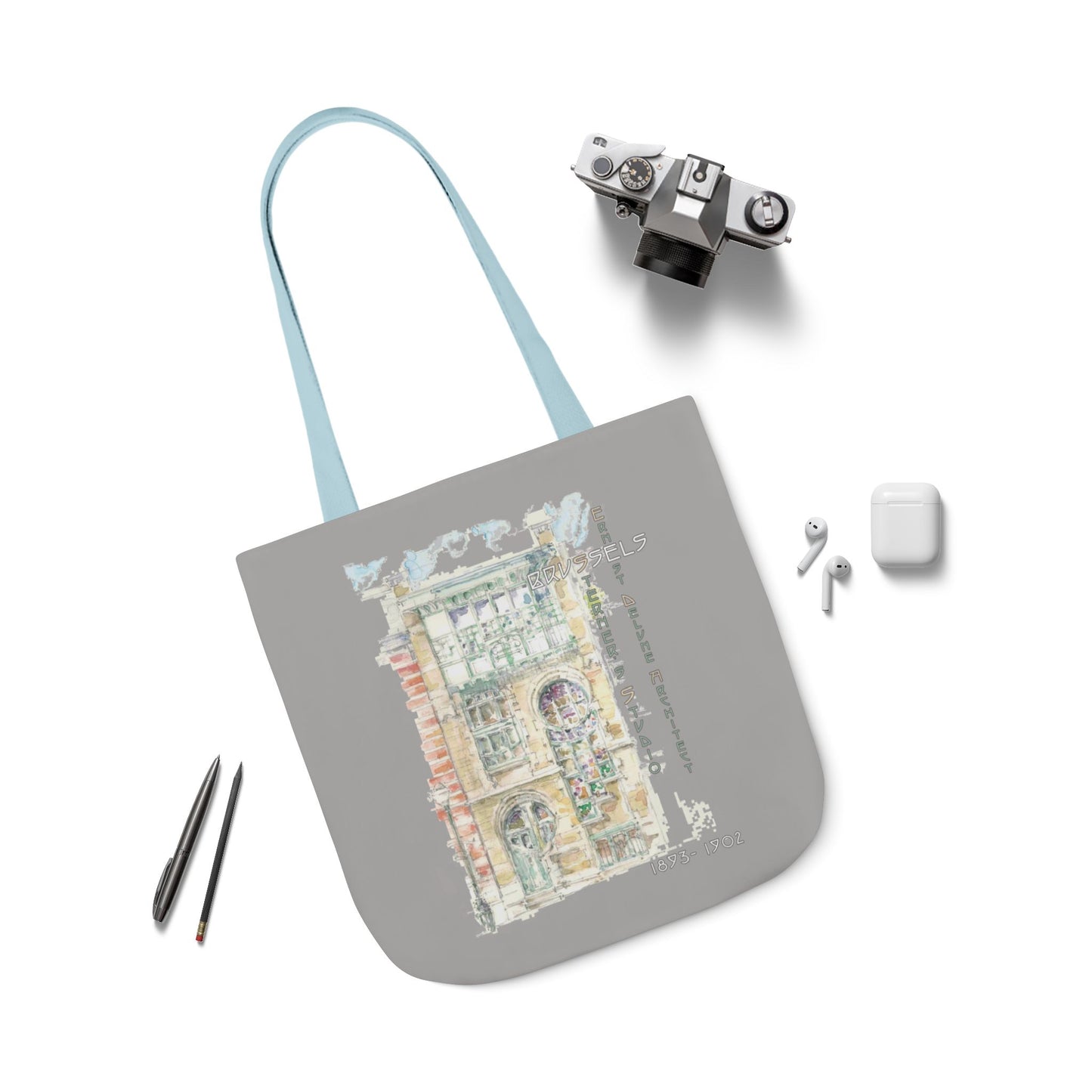 Art-Nouveau-inspired light grey Tote Bag with 5-Color Straps