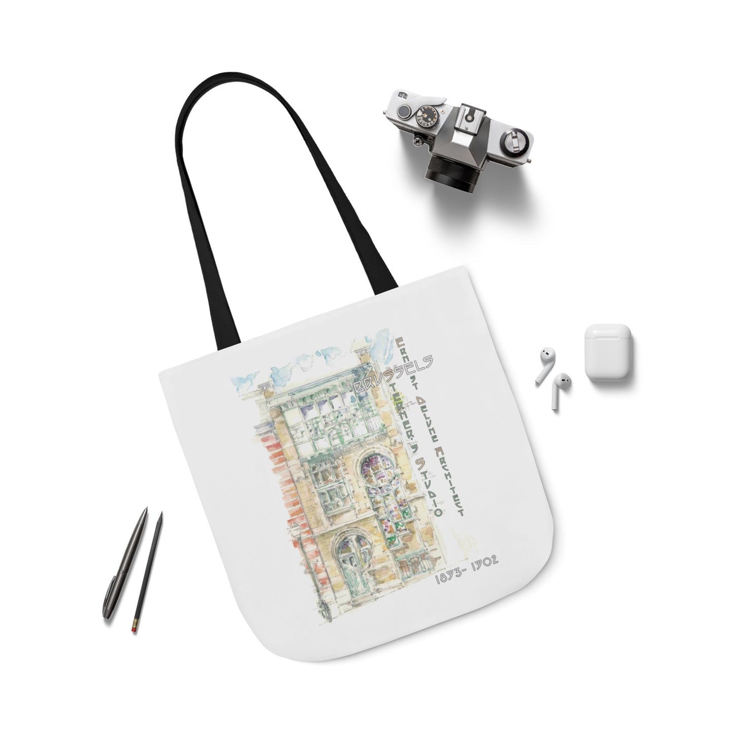 Brussel's Art-Nouveau-inspired Tote Bag with 3-Color Straps