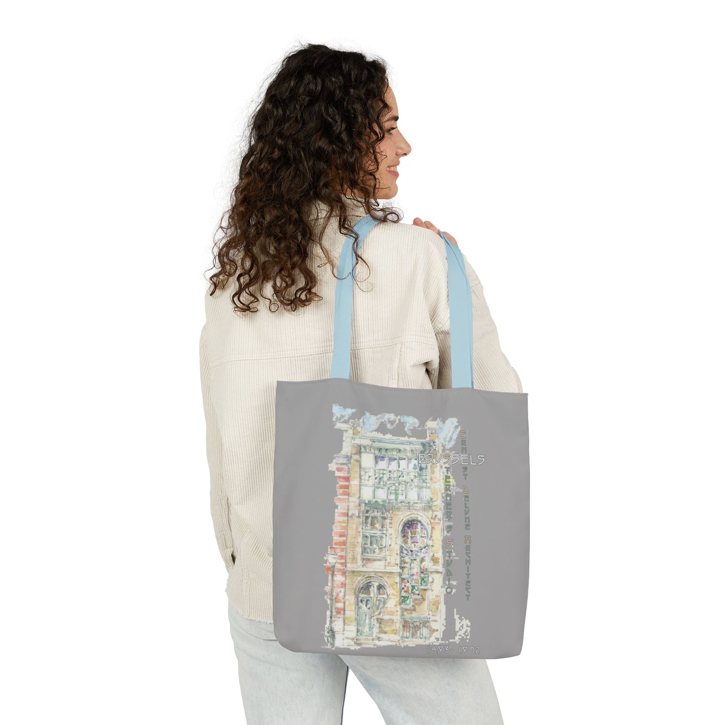 Art-Nouveau-inspired light grey Tote Bag with 5-Color Straps