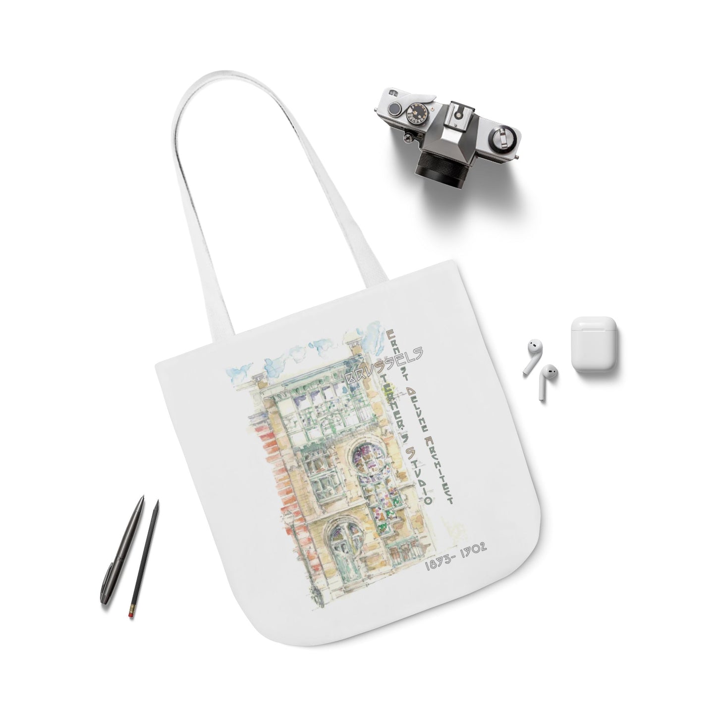 Brussel's Art-Nouveau-inspired Tote Bag with 3-Color Straps