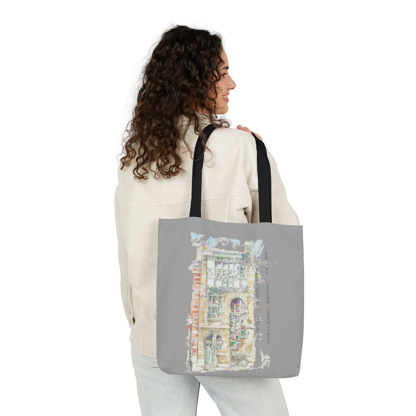Art-Nouveau-inspired light grey Tote Bag with 5-Color Straps
