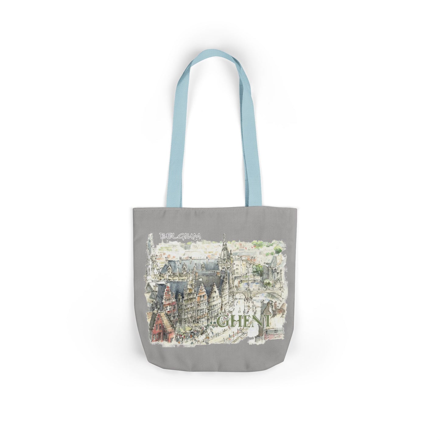 Ghent-inspired light grey Tote Bag with 4-Color Straps