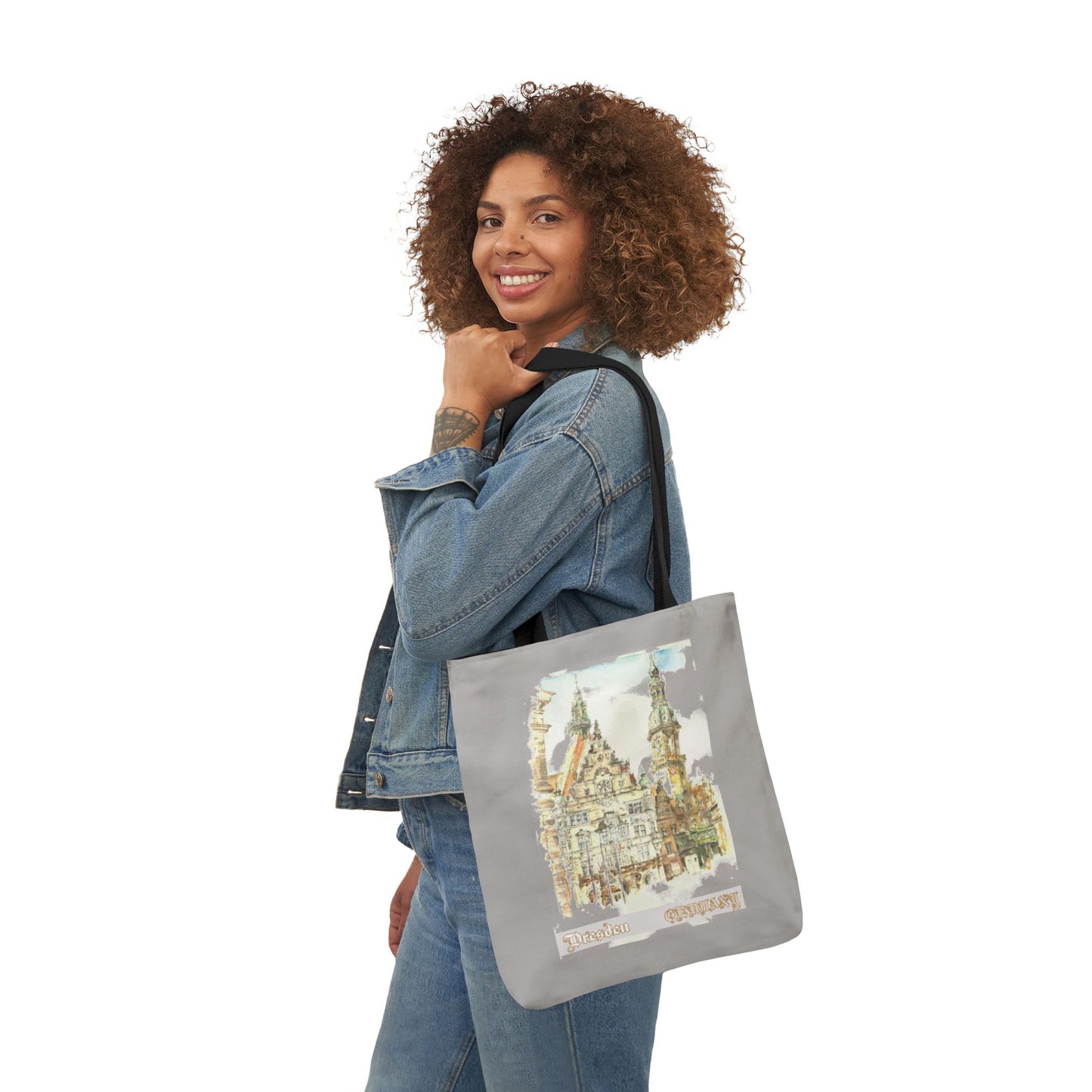 Dresden-inspired light grey Tote Bag with 4-Color Straps